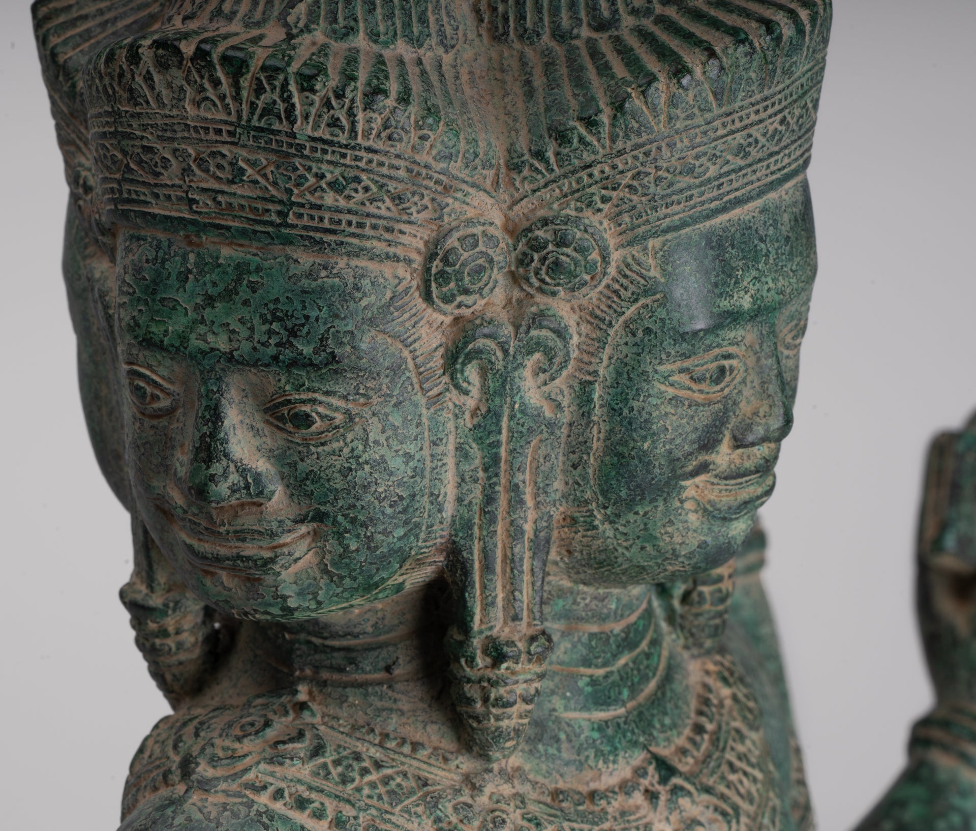 Brahma Statue - Antique Khmer Style Bronze 8 Arm Bayon Brahma - Hindu God Creation - 40cm/16"