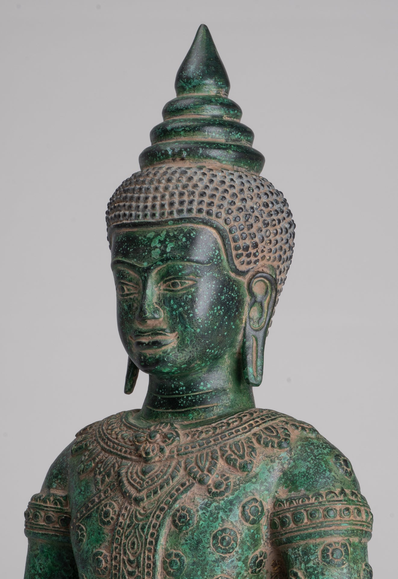 Buddha Statue - Antique Khmer Style Bronze Seated Enlightenment Buddha Statue - 37cm/15"