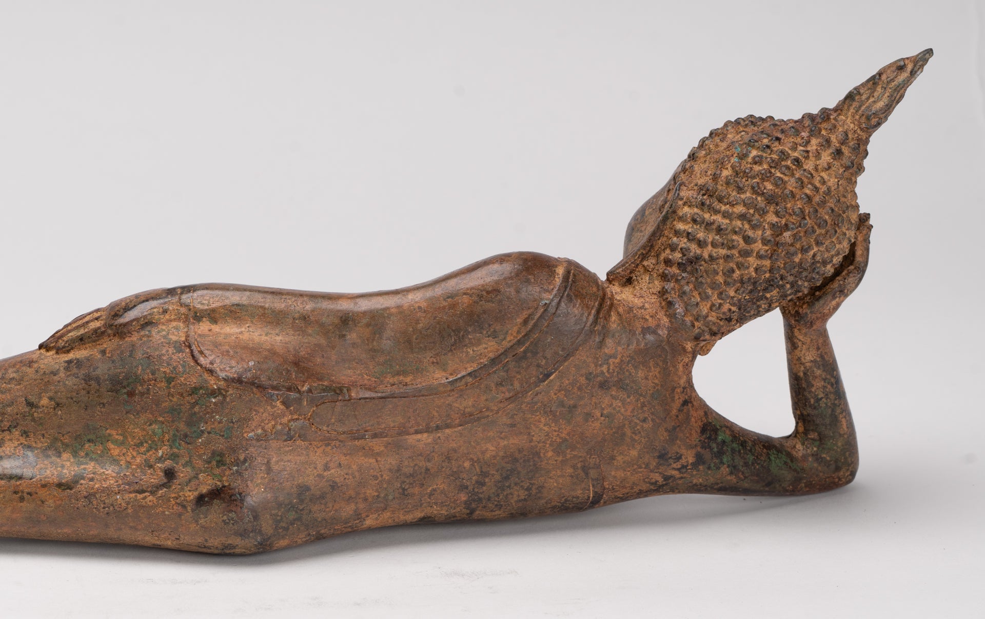 Buddha Statue - Antique Thai Style Bronze Sukhothai Reclining Nirvana Buddha Statue - 43cm/17"