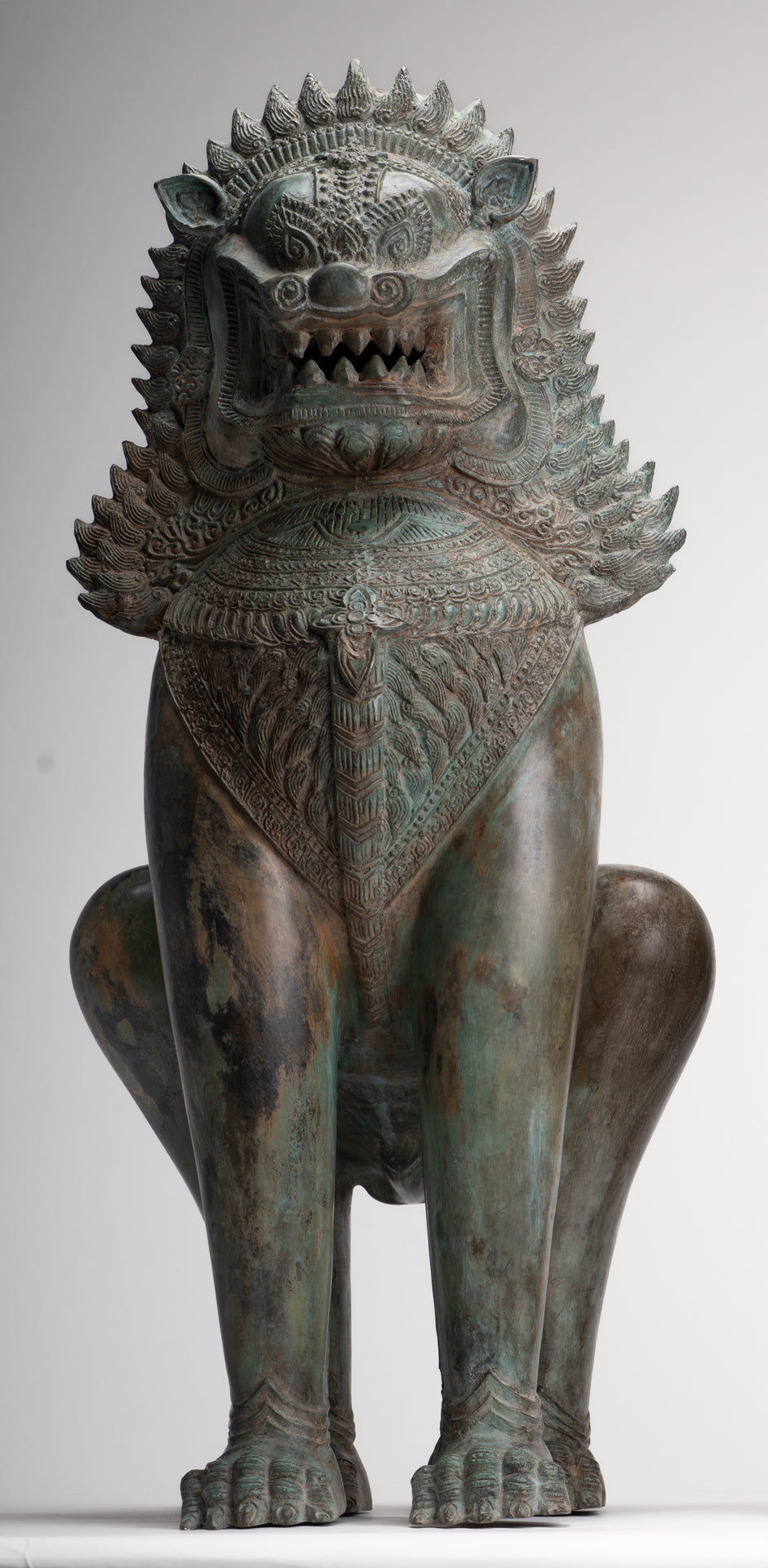 Temple Lion - Antique Thai Style Bronze Standing Singha Temple Guardians or Lions - 61cm/24" (Pair)