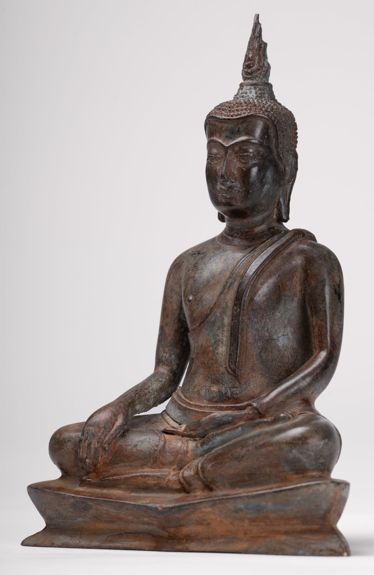 Buddha Statue - Antique Ayutthaya Style Seated Enlightenment Buddha Statue - 19cm/8"