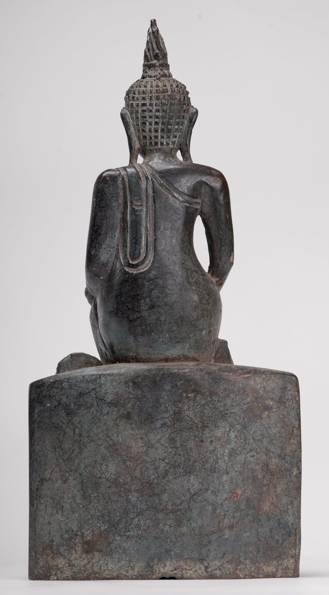 Buddha Statue - Seated Antique Laos Style Bronze Wednesday Evening Buddha - 32cm/13"