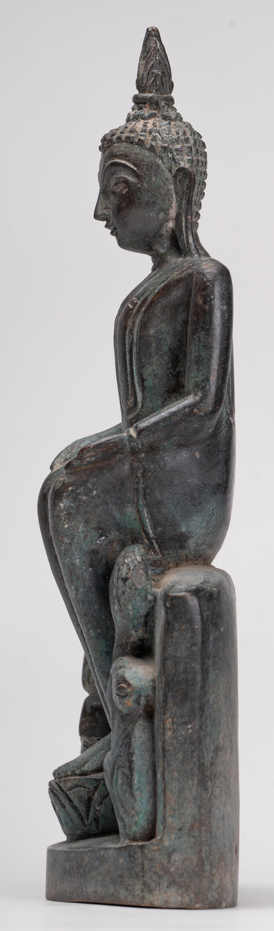 Buddha Statue - Seated Antique Laos Style Bronze Wednesday Evening Buddha - 32cm/13"