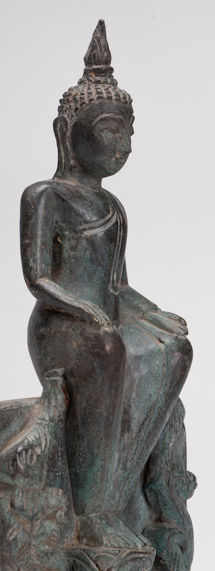 Buddha Statue - Seated Antique Laos Style Bronze Wednesday Evening Buddha - 32cm/13"