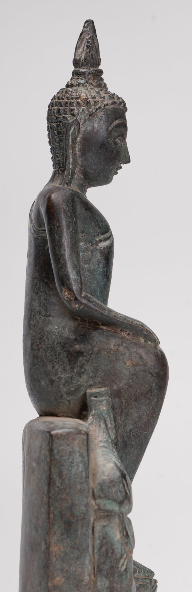 Buddha Statue - Seated Antique Laos Style Bronze Wednesday Evening Buddha - 32cm/13"