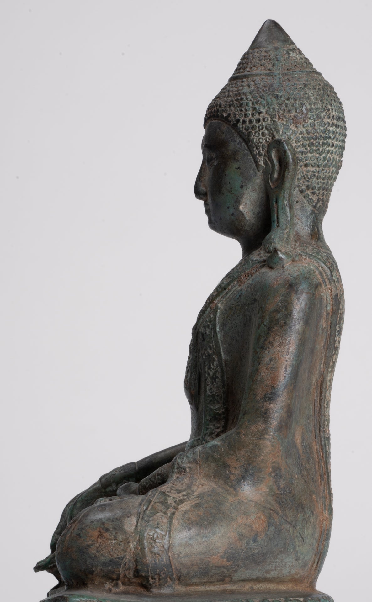 Buddha Statue - Antique Thai Style Chiang Rung Seated Buddha Statue - 23cm/9"