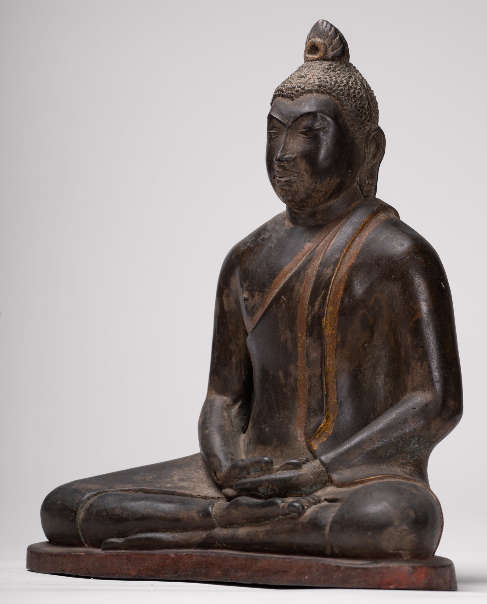 Buddha Statue - Antique Sri Lanka Style Bronze Seated Meditation Buddha Statue - 28cm/11"