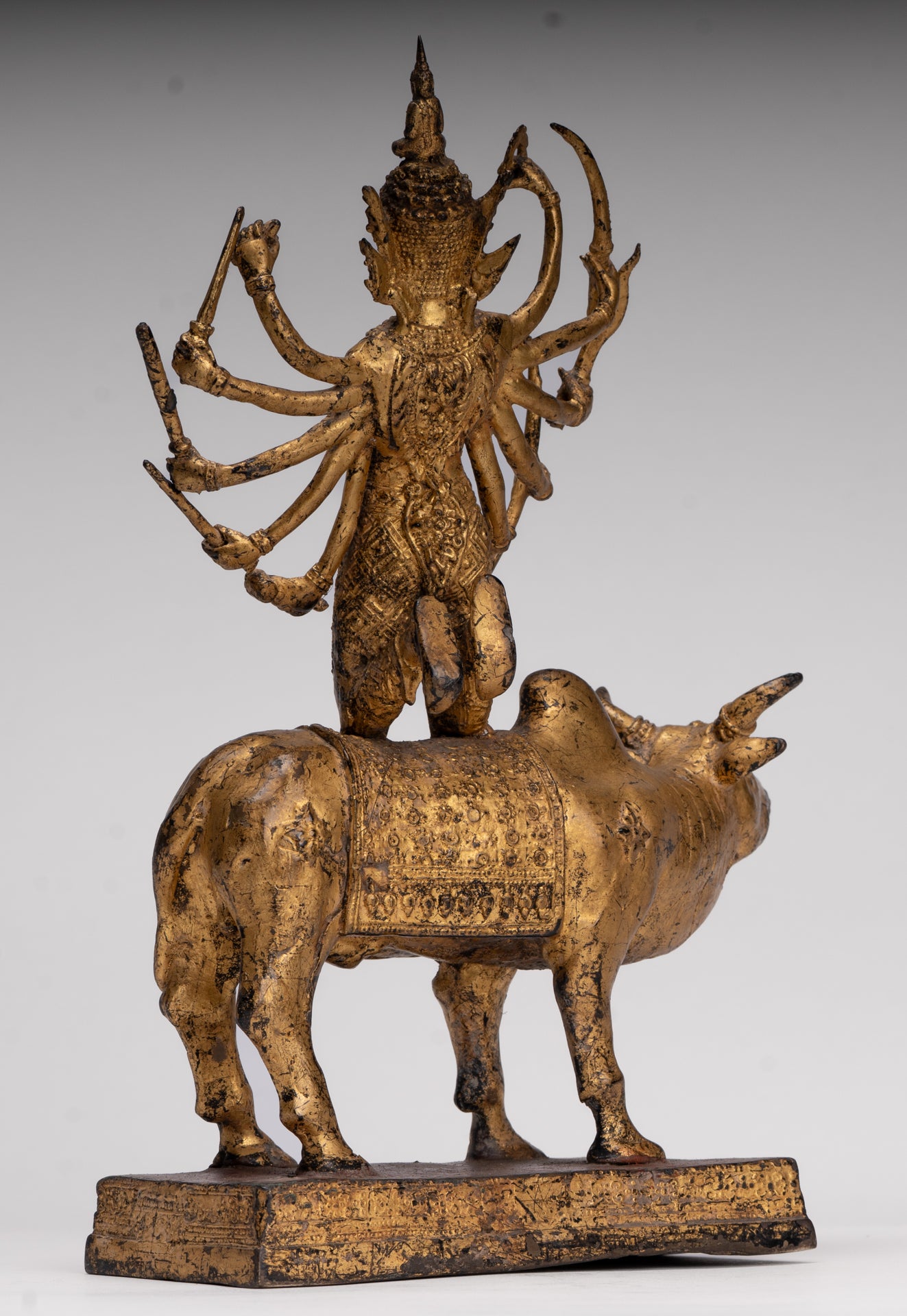 Shiva and Nandi - Antique Thai Style Rattanakosin Shiva and Nandi Statue - 27cm/11"