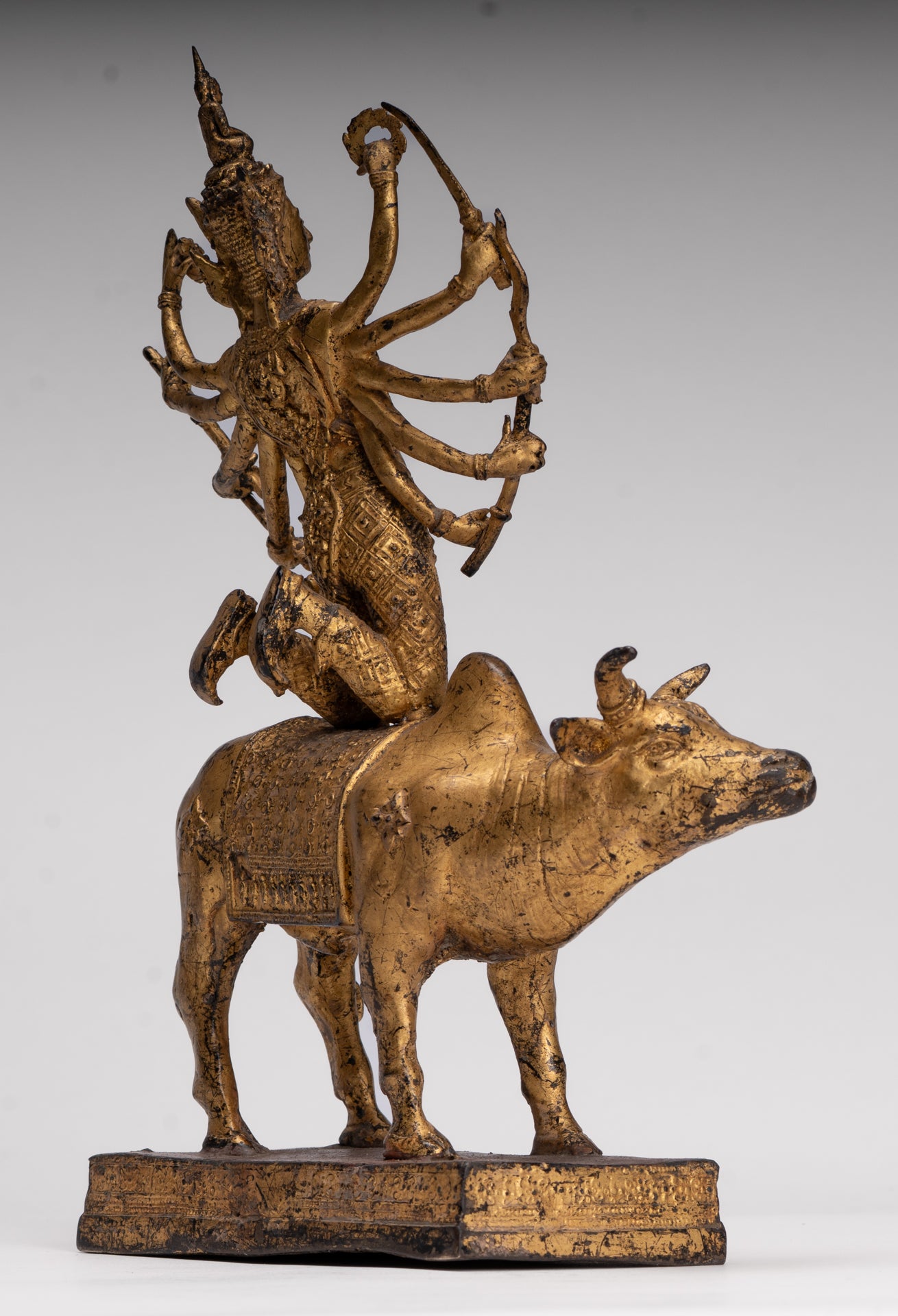 Shiva and Nandi - Antique Thai Style Rattanakosin Shiva and Nandi Statue - 27cm/11"