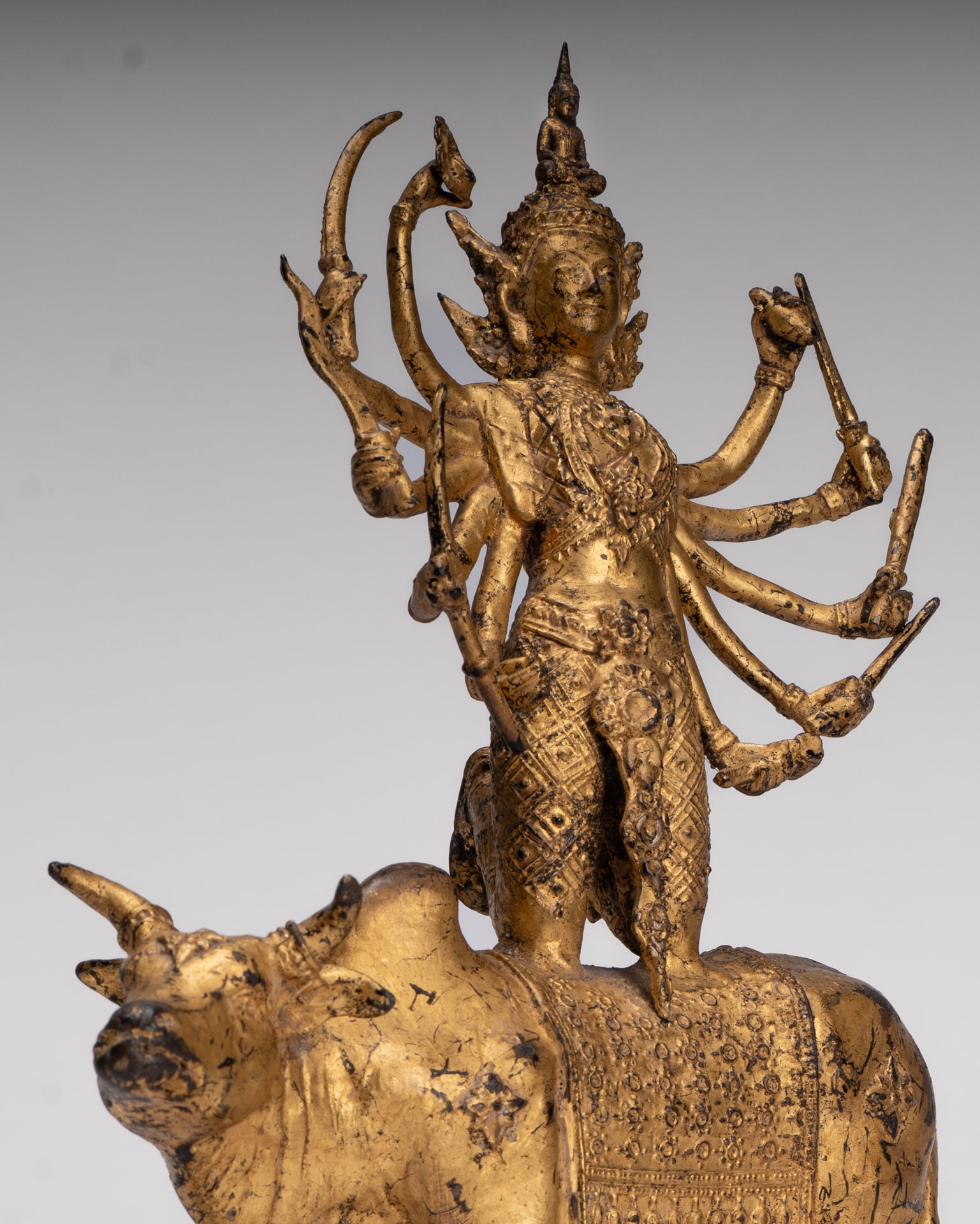 Shiva and Nandi - Antique Thai Style Rattanakosin Shiva and Nandi Statue - 27cm/11"