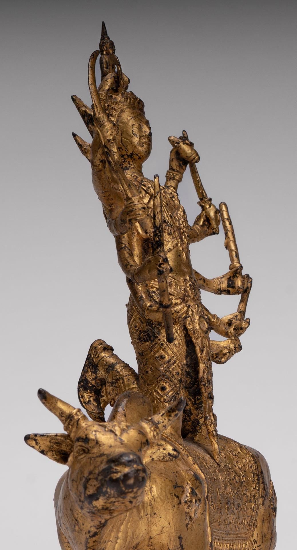 Shiva and Nandi - Antique Thai Style Rattanakosin Shiva and Nandi Statue - 27cm/11"