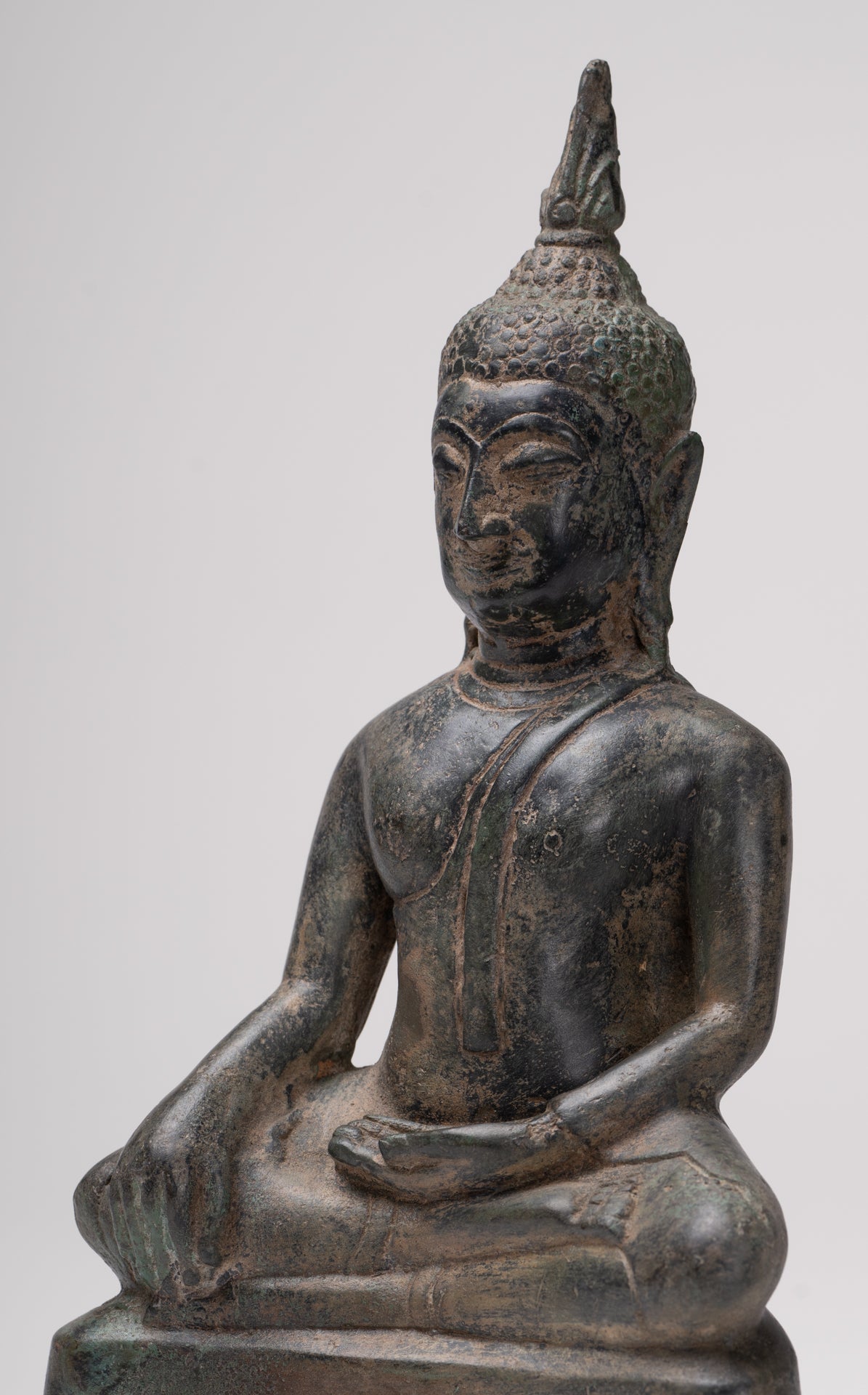Buddha Statue - Antique U Thong Style Bronze Enlightenment Buddha Statue - 24cm/10"