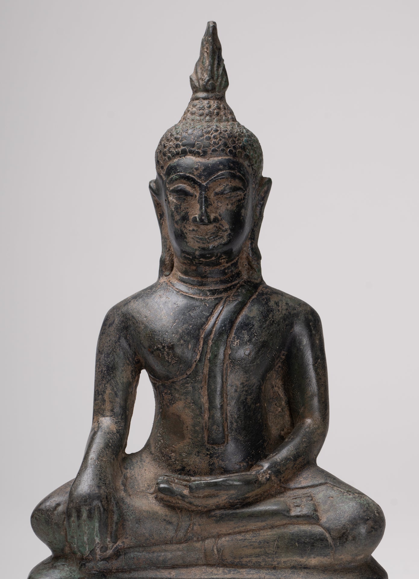 Buddha Statue - Antique U Thong Style Bronze Enlightenment Buddha Statue - 24cm/10"