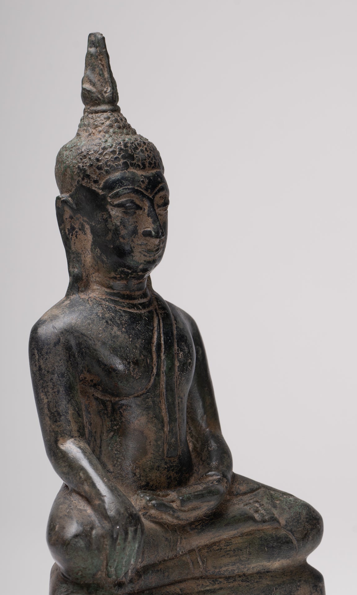 Buddha Statue - Antique U Thong Style Bronze Enlightenment Buddha Statue - 24cm/10"