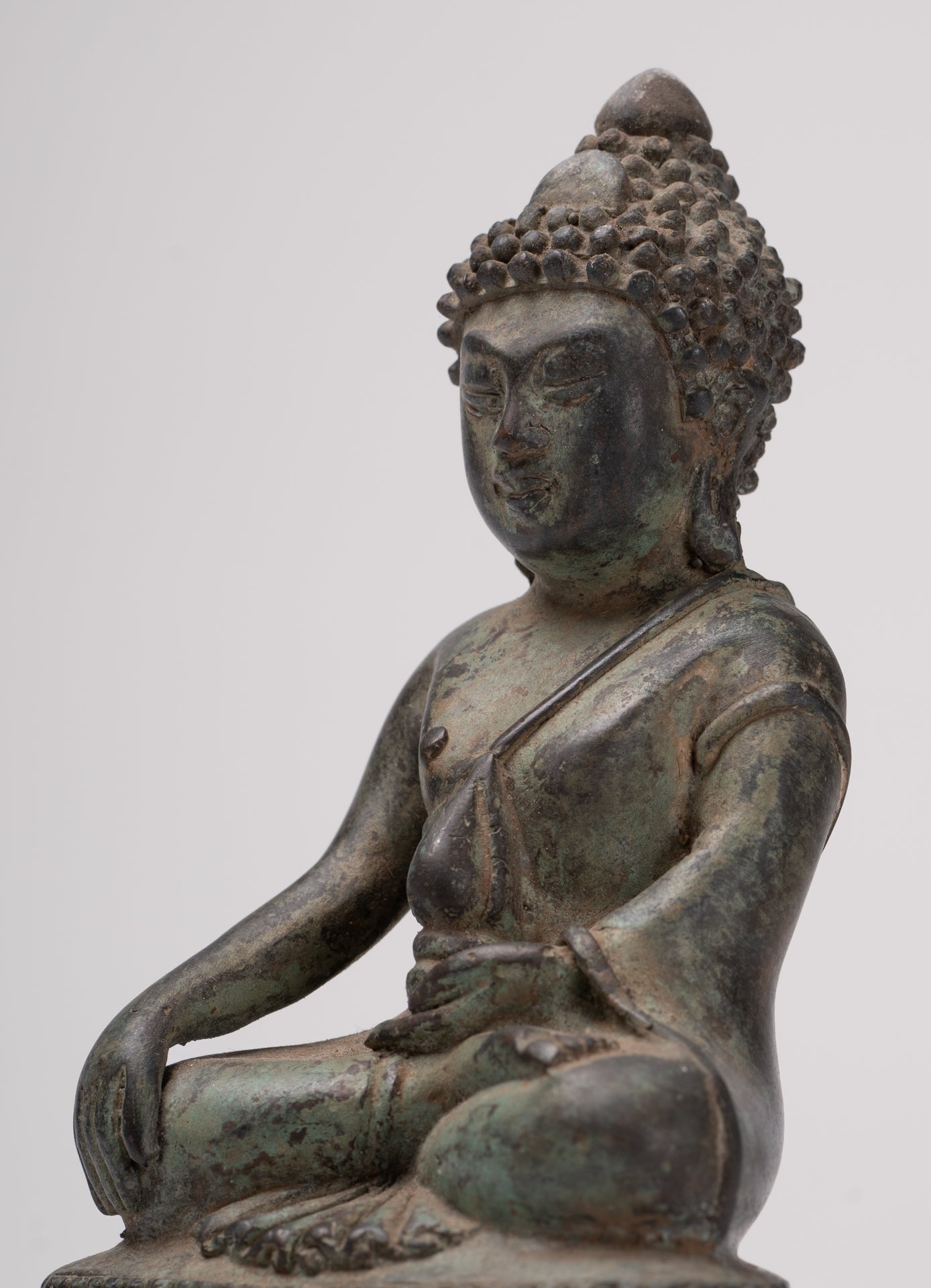 Buddha Statue - Antique Chinese Style Seated Bronze Enlightenment Buddha - 16cm/6"