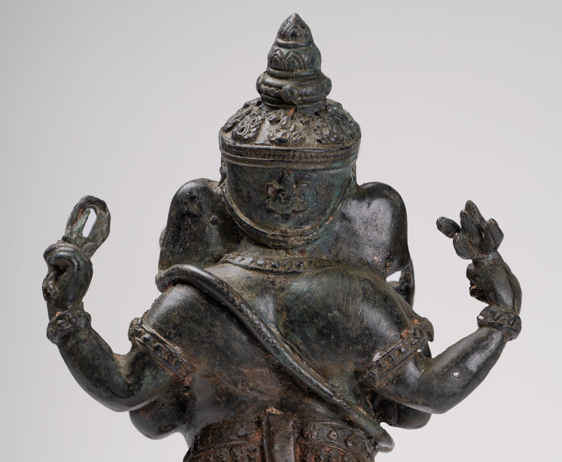 Ganesha Statue - Antique Thai Style Bronze Standing 4-Arm Ganesha Statue - 26cm/10"