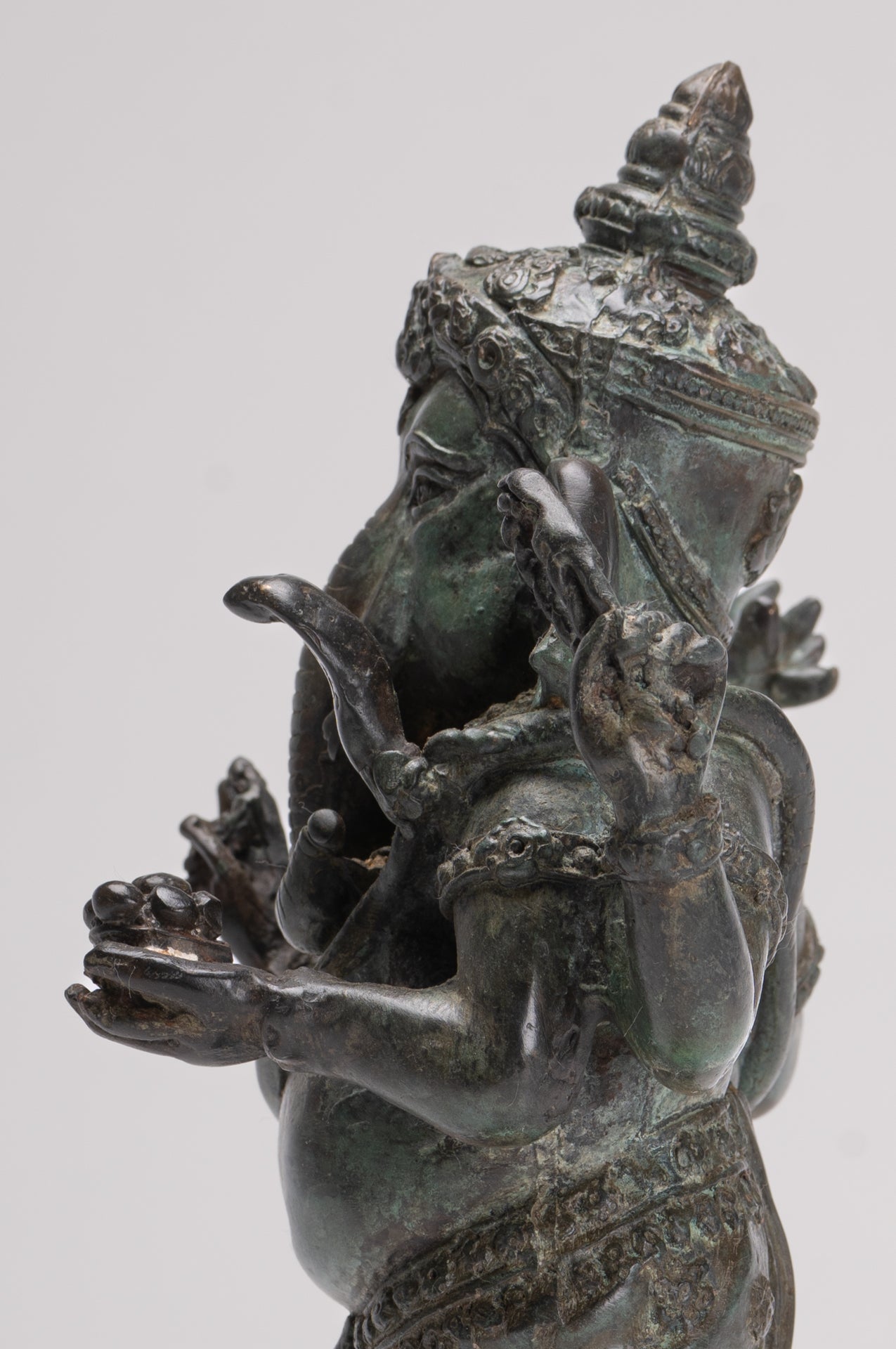 Ganesha Statue - Antique Thai Style Bronze Standing 4-Arm Ganesha Statue - 26cm/10"