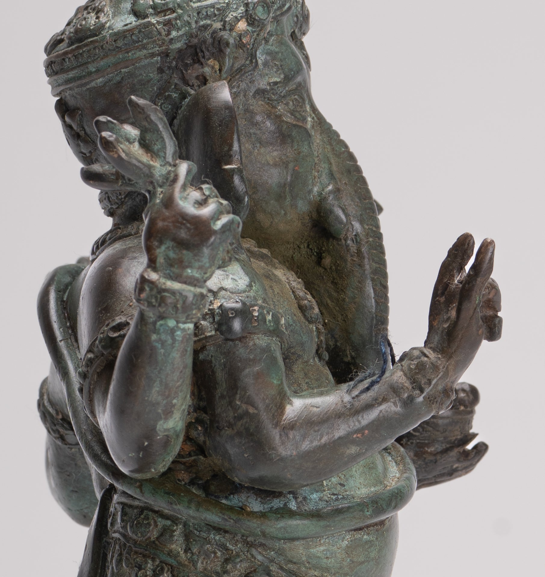 Ganesha Statue - Antique Thai Style Bronze Standing 4-Arm Ganesha Statue - 26cm/10"