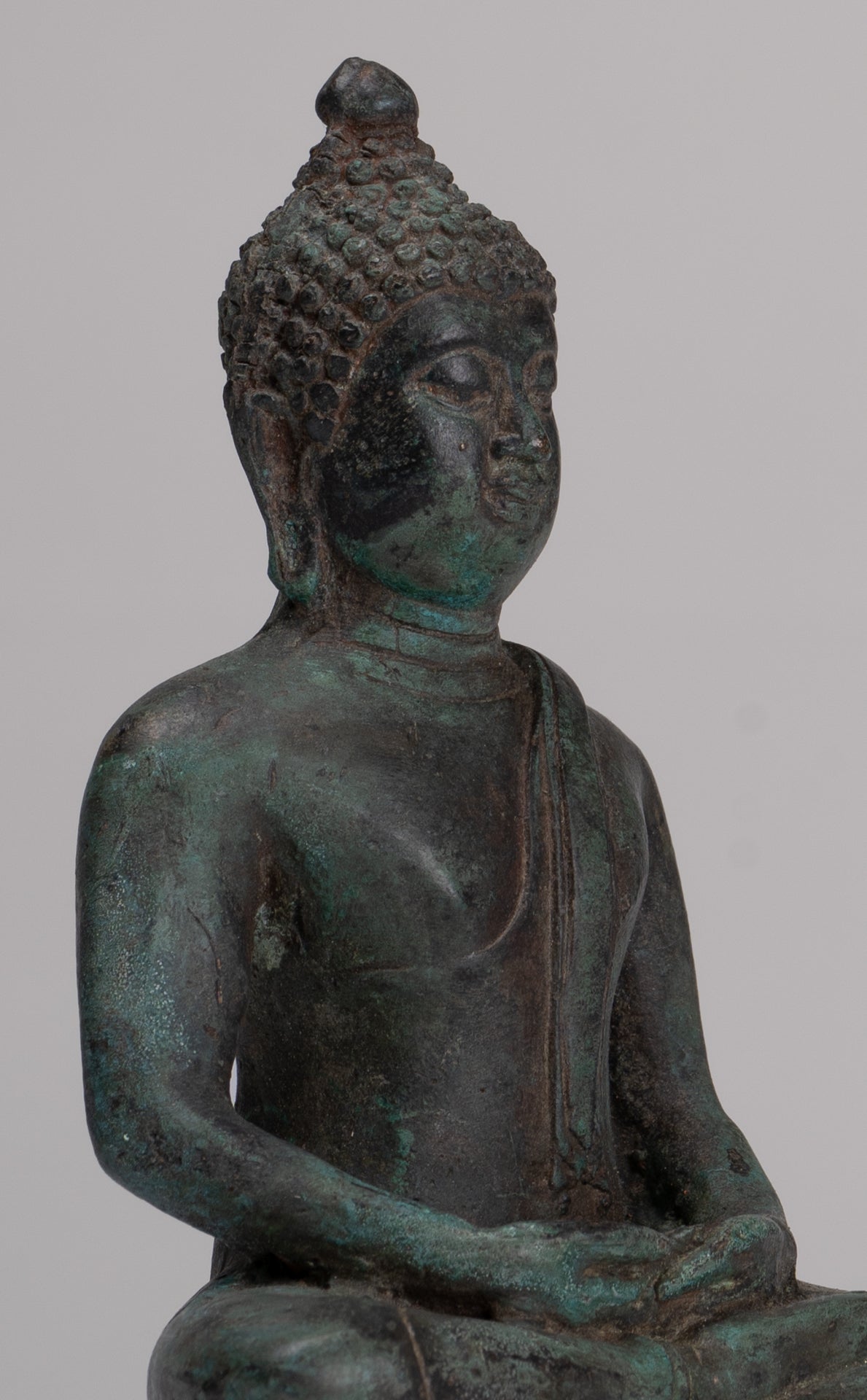 Buddha Sculpture - Antique Thai Style Bronze Seated Chiang Saen Meditation Buddha Statue - 15cm/6"