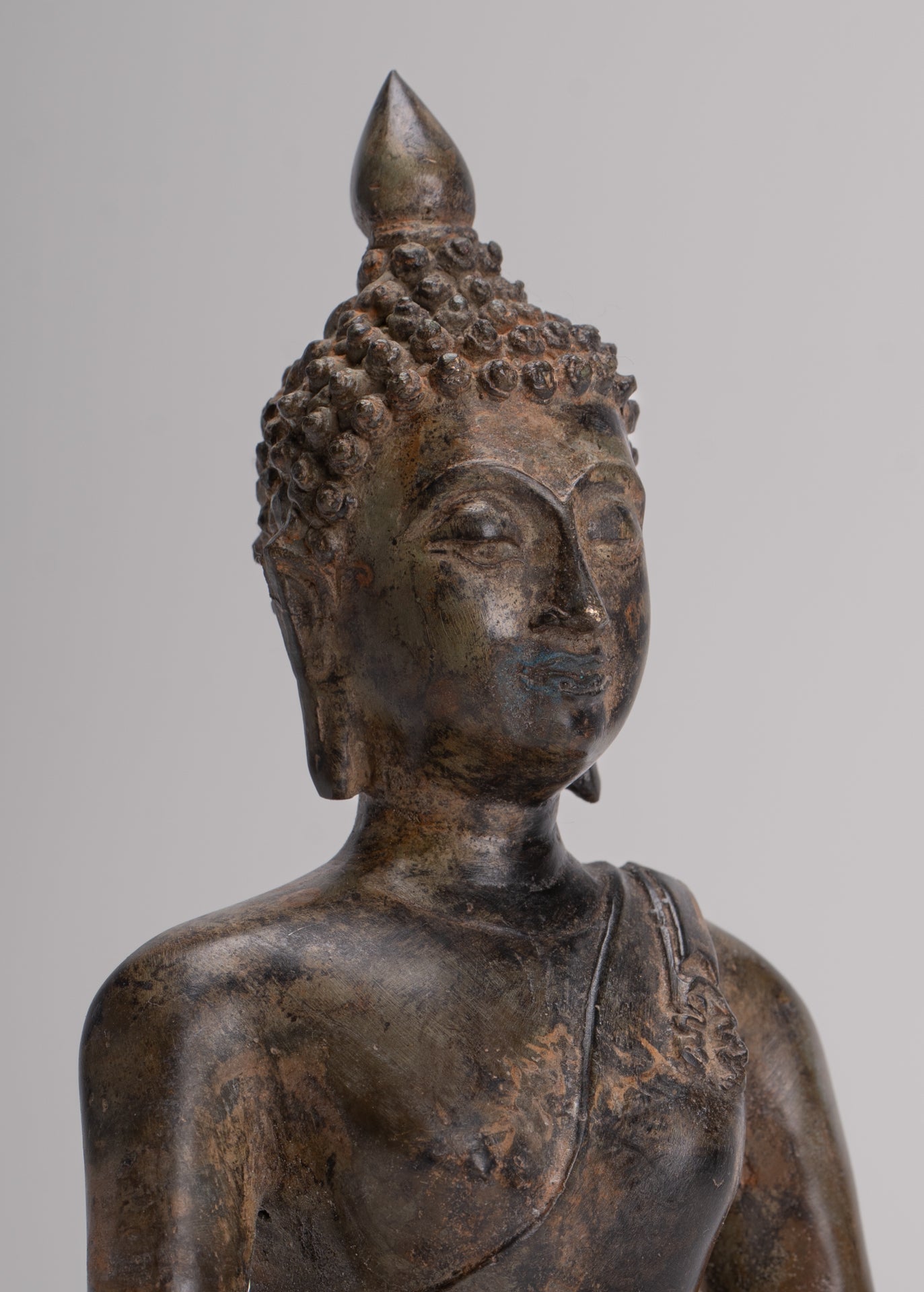 Buddha Statue - Antique Thai Style Bronze Chiang Saen Enlightenment Buddha Statue - 18cm/7"