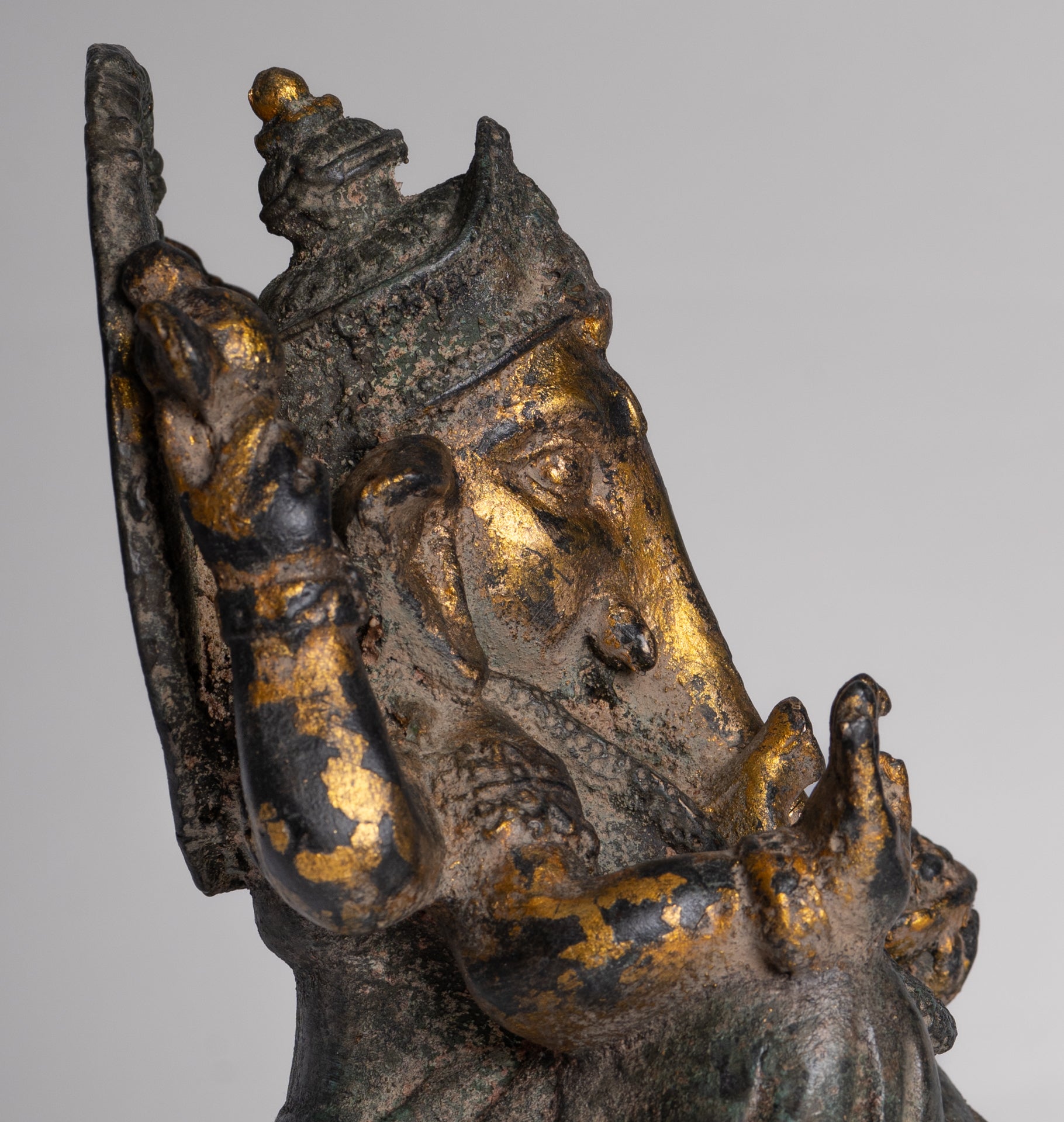 Ganesh - Antique Thai Style Bronze Seated Ganesha - 23cm/9"