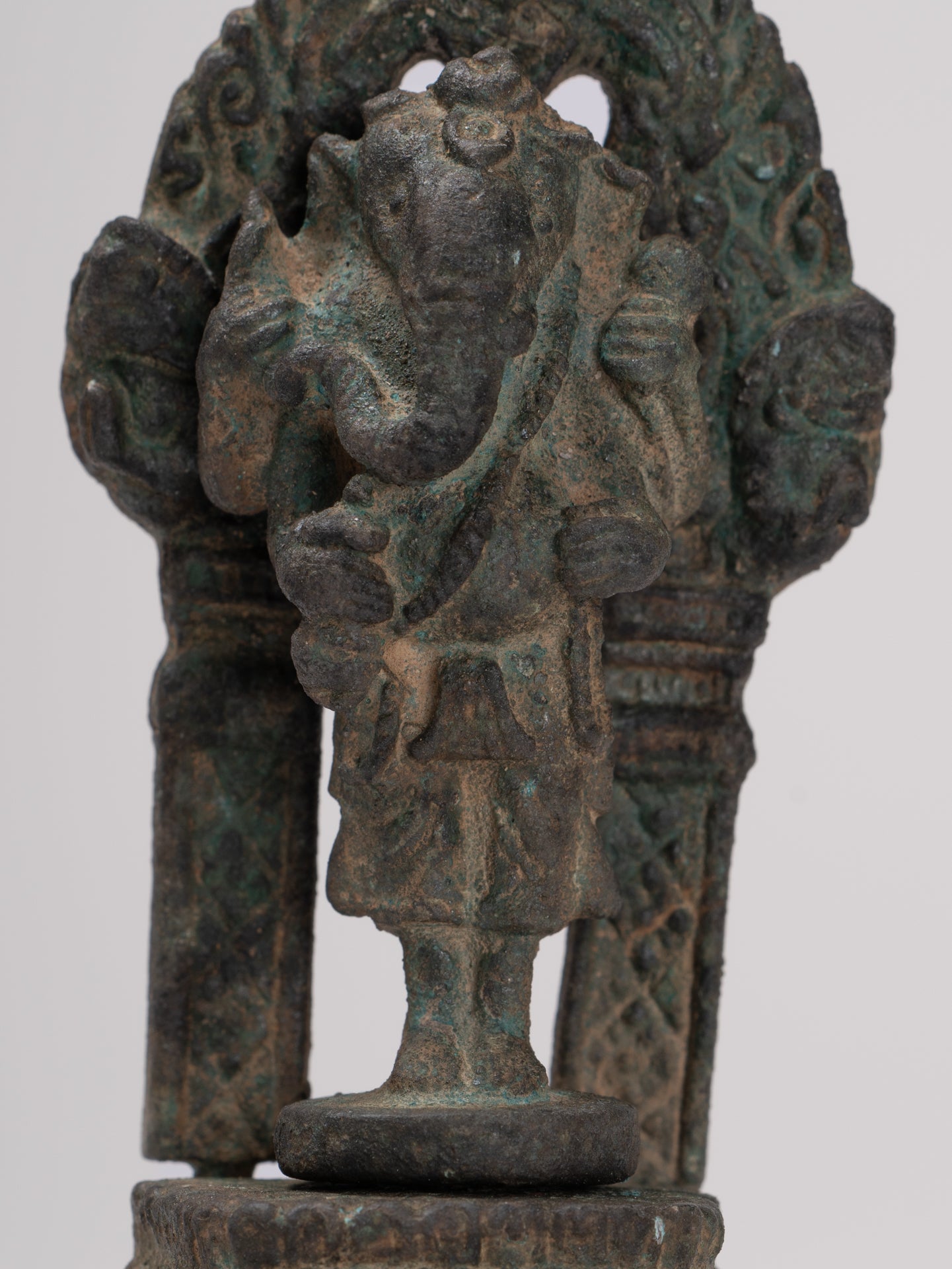 Ganesha Statue - Antique Thai Style Enthroned Bronze Standing Ganesha Statue - 11.5cm/5"