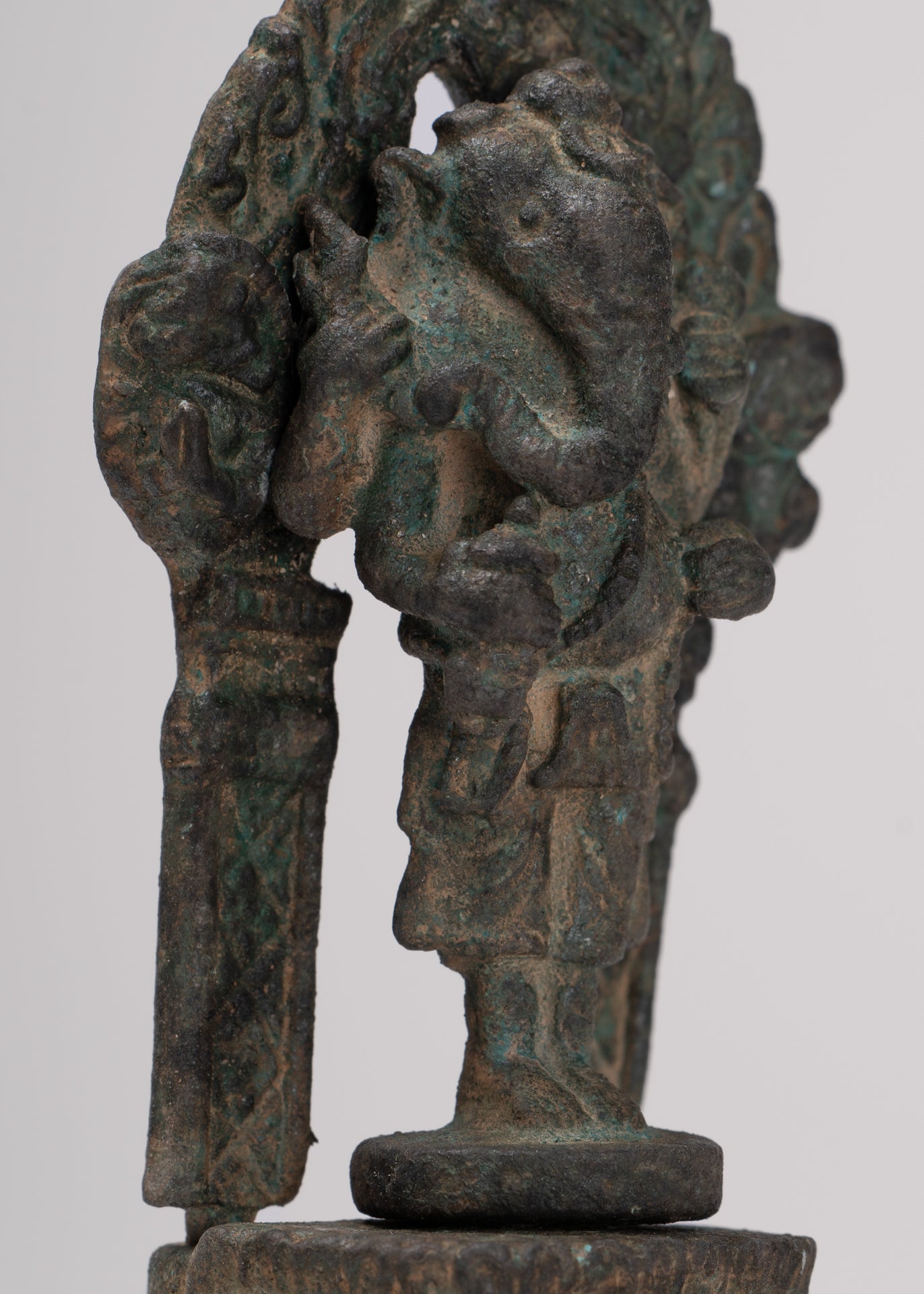 Ganesha Statue - Antique Thai Style Enthroned Bronze Standing Ganesha Statue - 11.5cm/5"