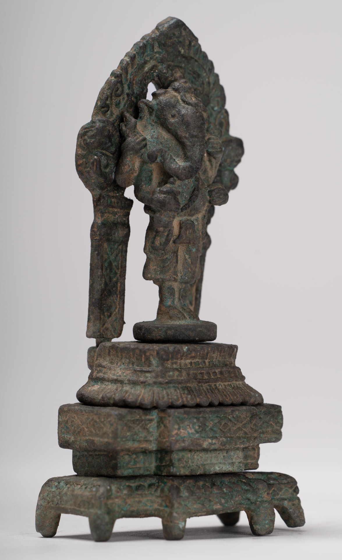 Ganesha Statue - Antique Thai Style Enthroned Bronze Standing Ganesha Statue - 11.5cm/5"
