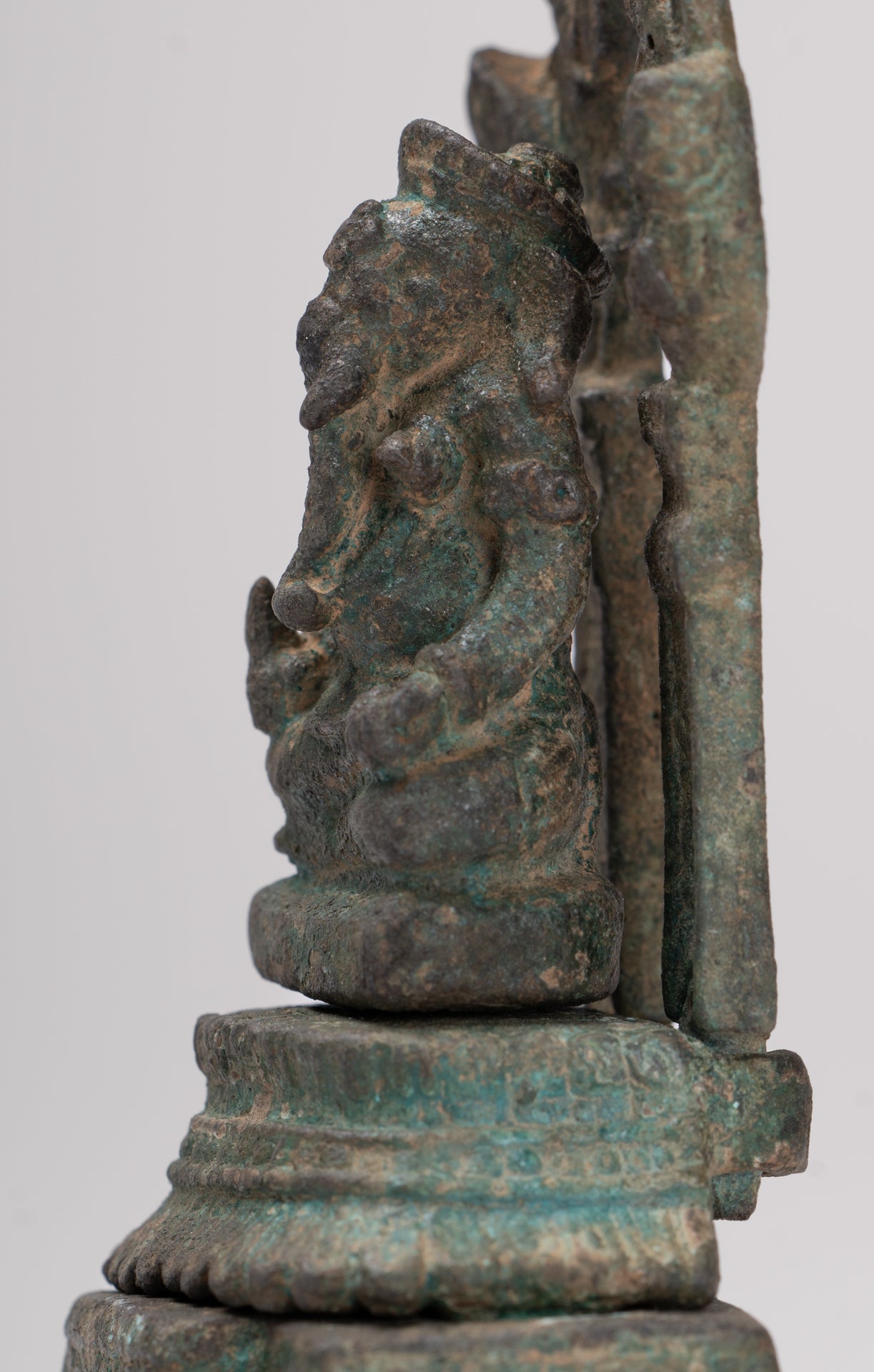 Ganesha Statue - Antique Thai Style Enthroned Bronze Seated Ganesha Statue - 11.5cm/5"