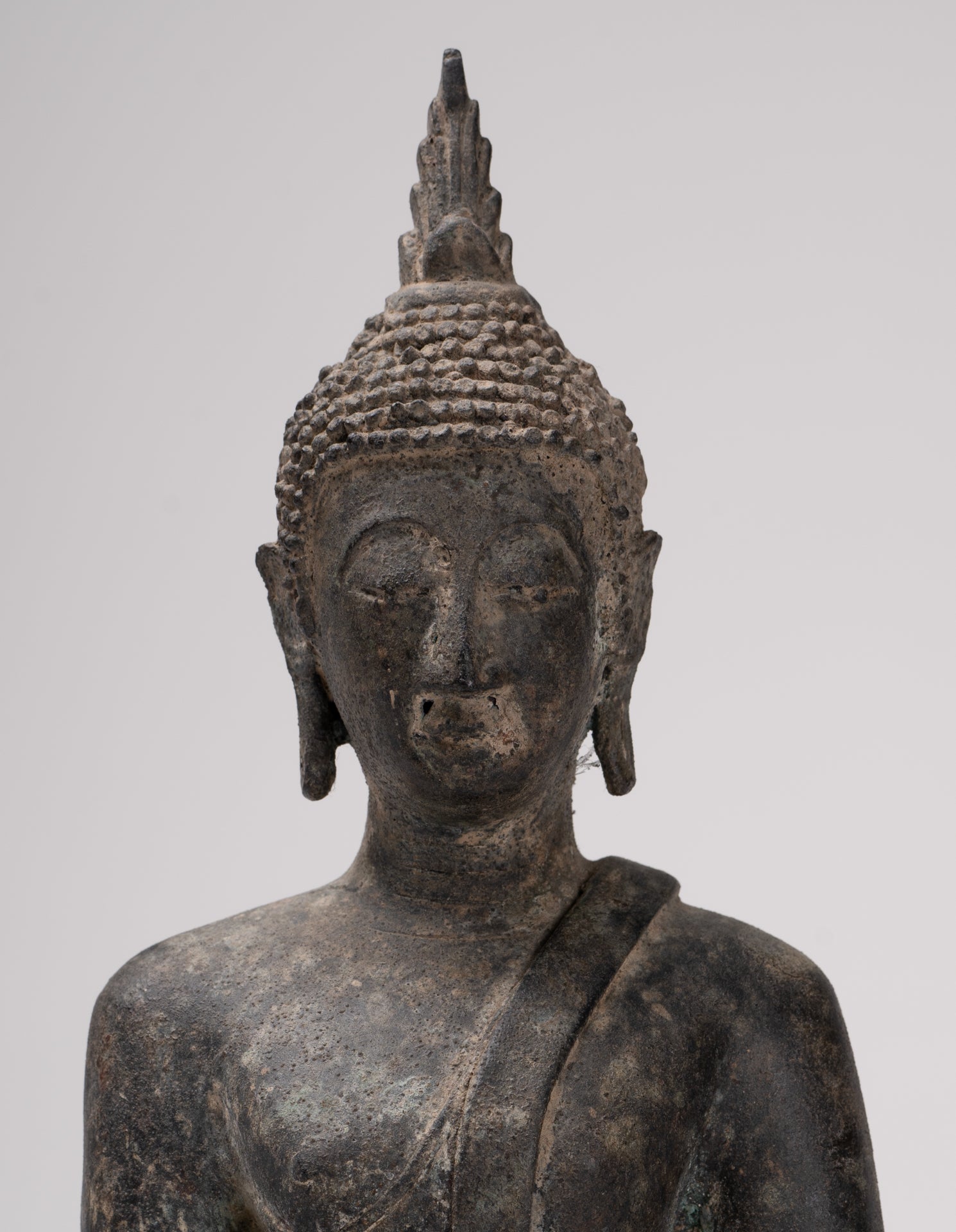 Buddha Statue - Antique U Thong Style Bronze Enlightenment Buddha Statue - 23.5cm/9"