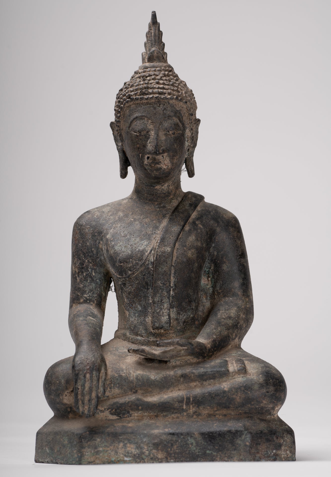 Buddha Statue - Antique U Thong Style Bronze Enlightenment Buddha Statue - 23.5cm/9"