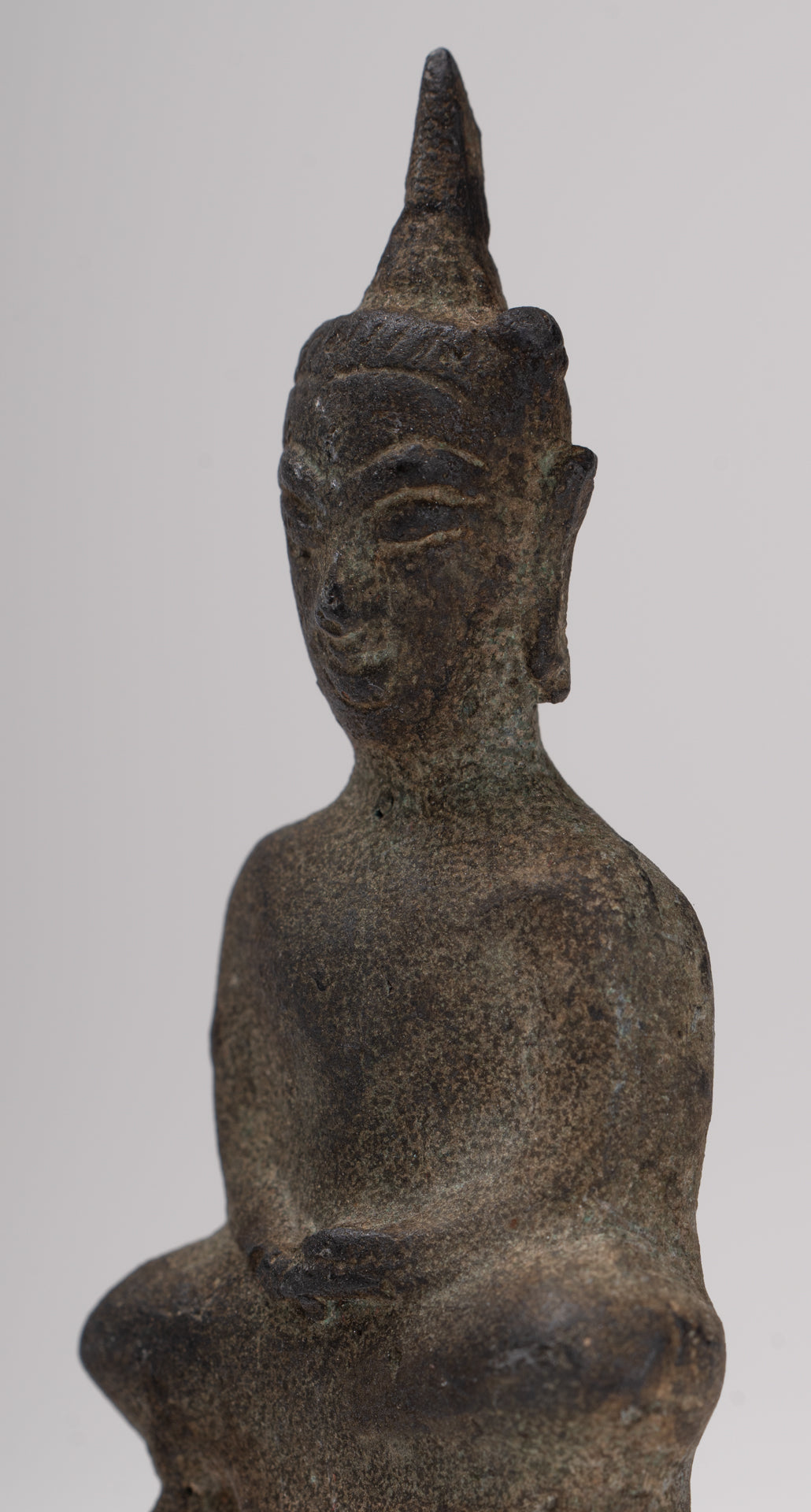 Antique Thai Style Seated Bronze Ayutthaya Meditation Buddha Statue - 9cm/4"