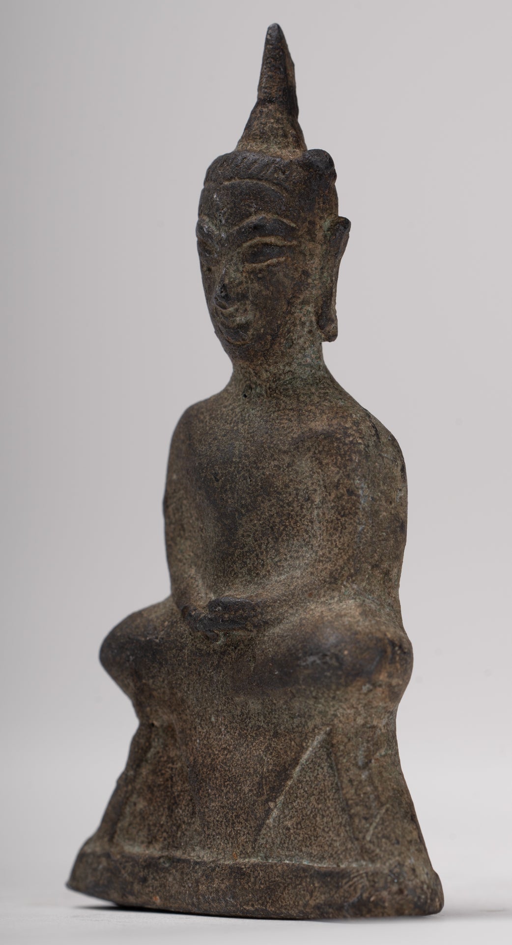 Antique Thai Style Seated Bronze Ayutthaya Meditation Buddha Statue - 9cm/4"