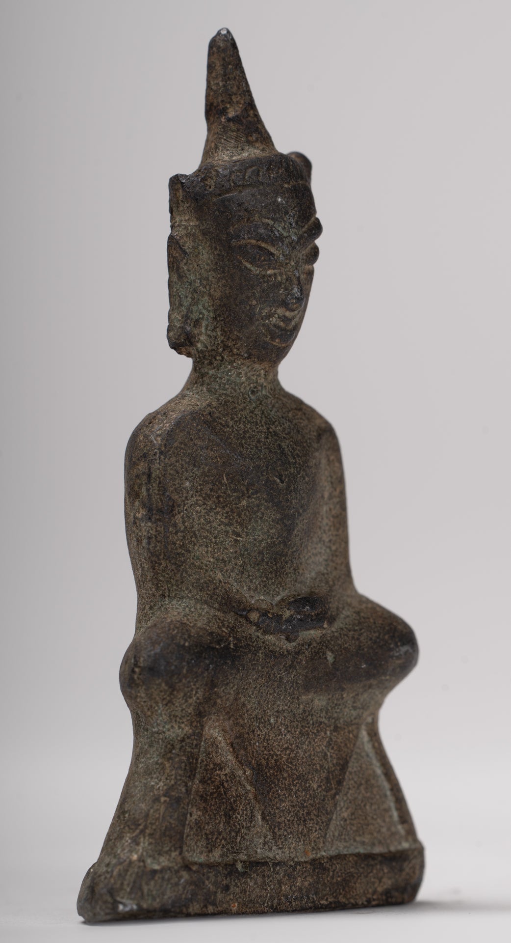 Antique Thai Style Seated Bronze Ayutthaya Meditation Buddha Statue - 9cm/4"