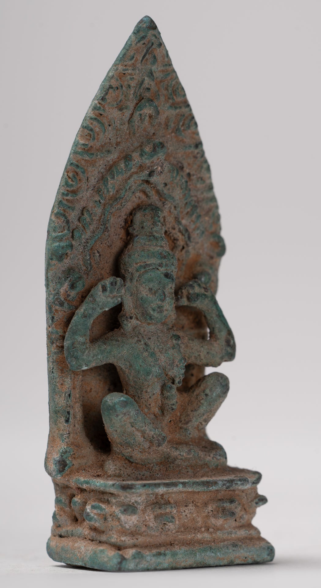 Vishnu Statue - Antique Khmer Style Bronze Seated 'Hear No Evil' Statue - 7.5cm / 3"