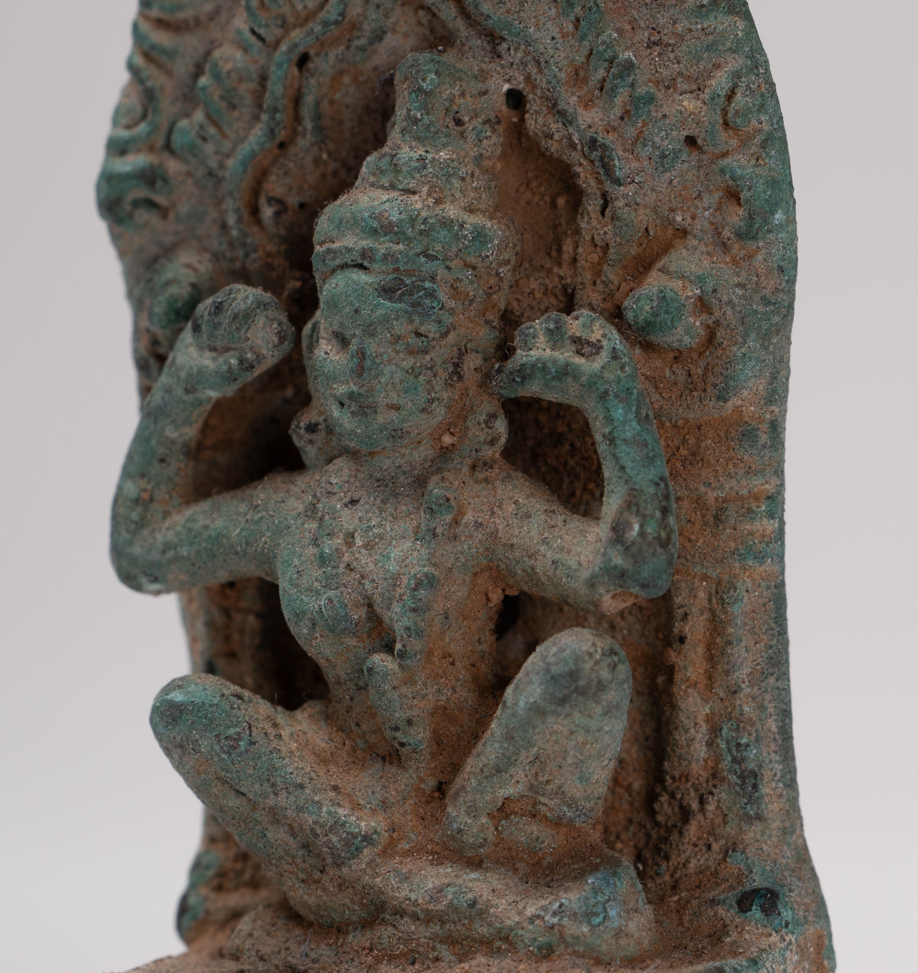 Vishnu Statue - Antique Khmer Style Bronze Seated 'Hear No Evil' Statue - 7.5cm / 3"