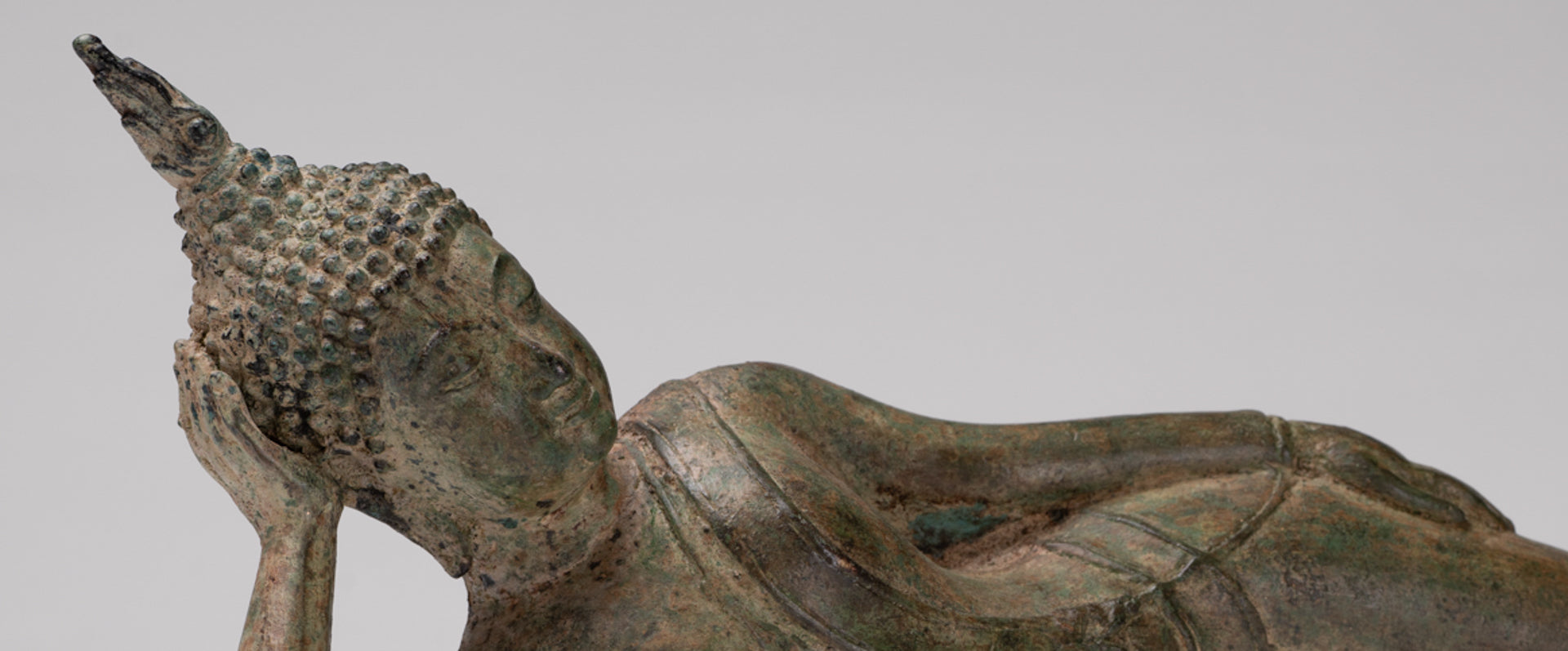 Buddha Statue - Antique Thai Style Bronze Sukhothai Reclining Nirvana Buddha Statue - 43cm/17"
