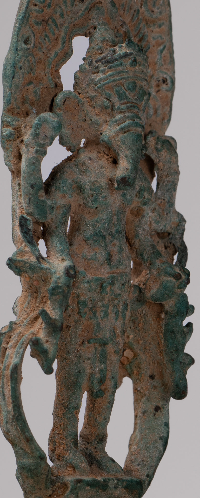 Ganesha Statue - Antique Khmer Style Enthroned Bronze Standing Ganesha Statue - 16cm/6"