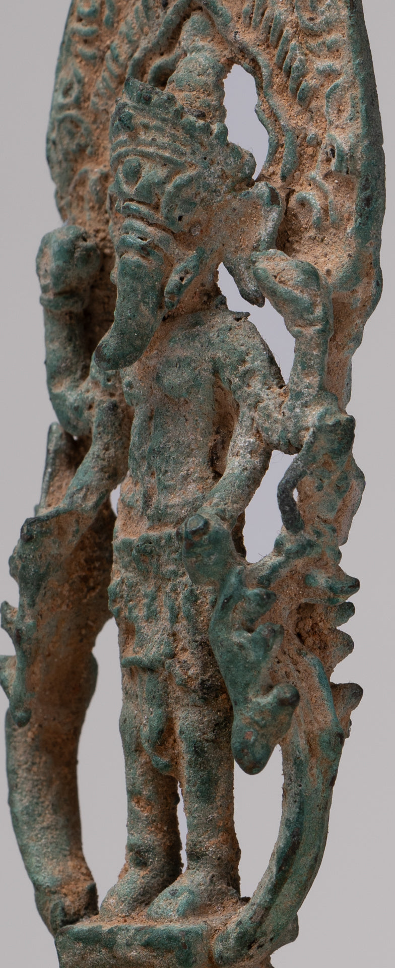 Ganesha Statue - Antique Khmer Style Enthroned Bronze Standing Ganesha Statue - 16cm/6"