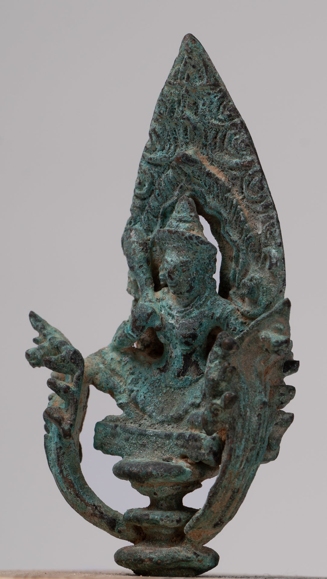 Vishnu Statue - Antique Khmer Style Enthroned Bronze Seated Vishnu Statue - 14cm/6"