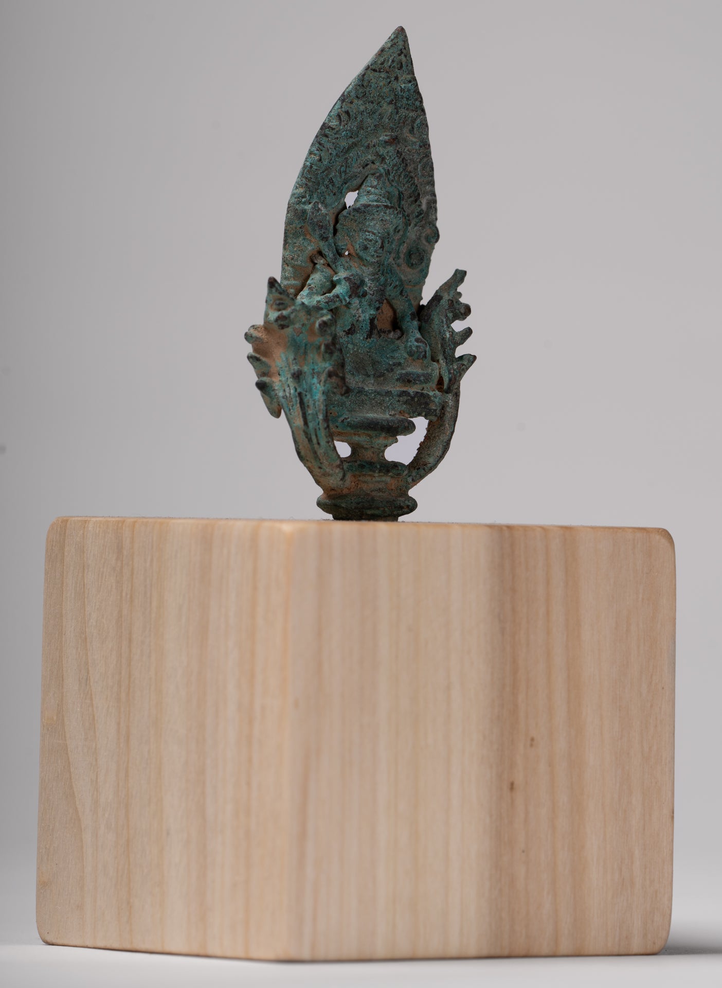 Vishnu Statue - Antique Khmer Style Enthroned Bronze Seated Vishnu Statue - 14cm/6"