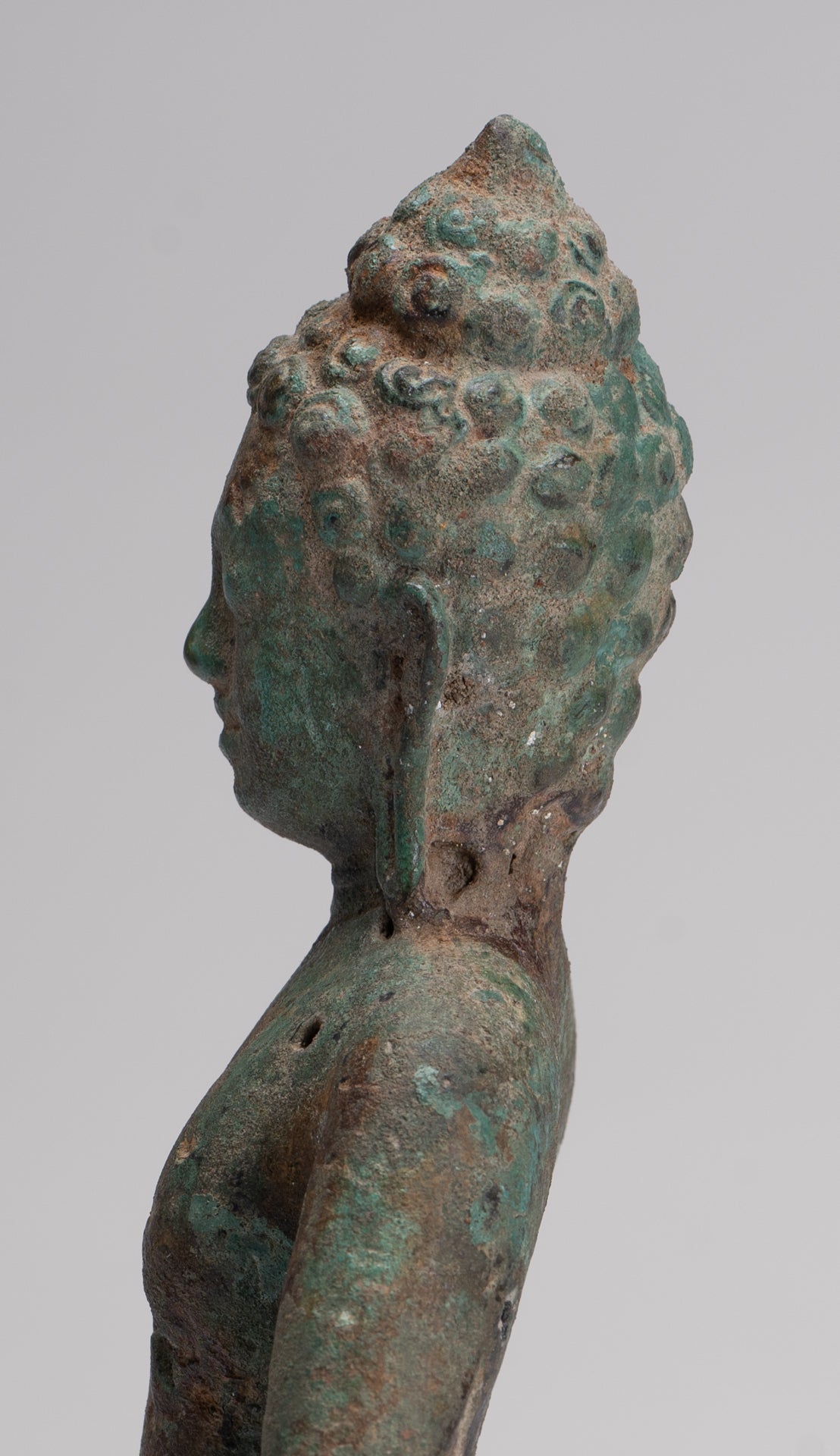 Buddha Statue - Antique Khmer Style Mounted Bronze Phnom Da Buddha Statue - 25cm/10"