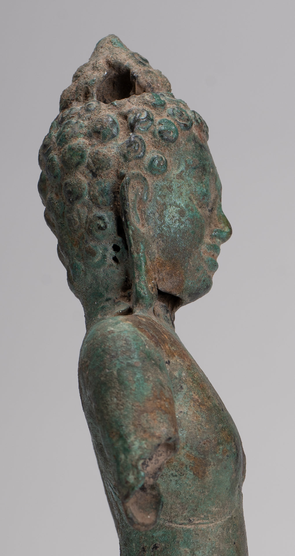 Buddha Statue - Antique Khmer Style Mounted Bronze Phnom Da Buddha Statue - 25cm/10"