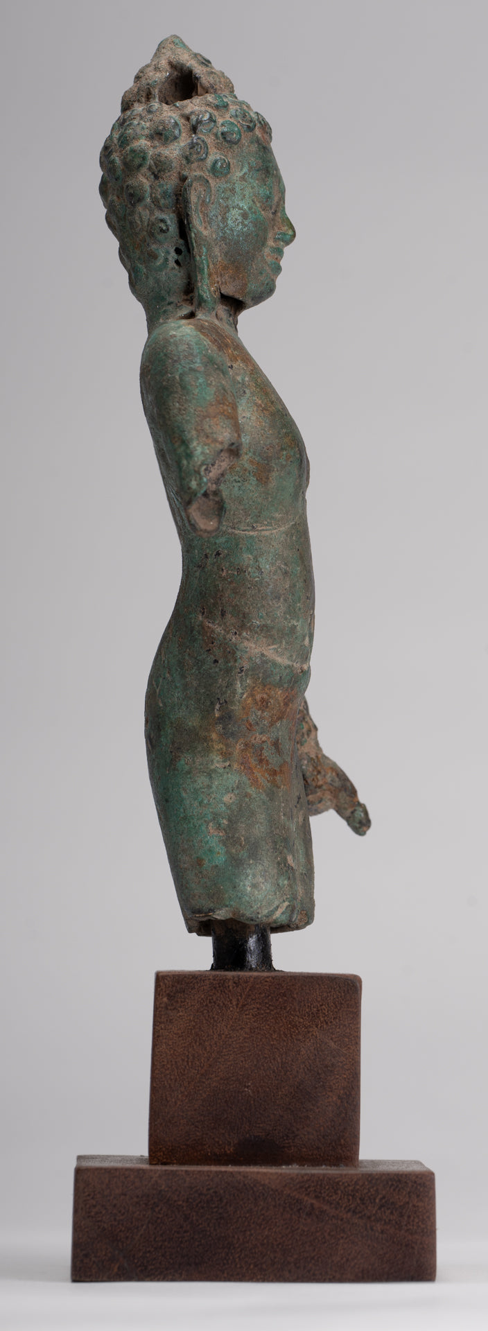 Buddha Statue - Antique Khmer Style Mounted Bronze Phnom Da Buddha Statue - 25cm/10"