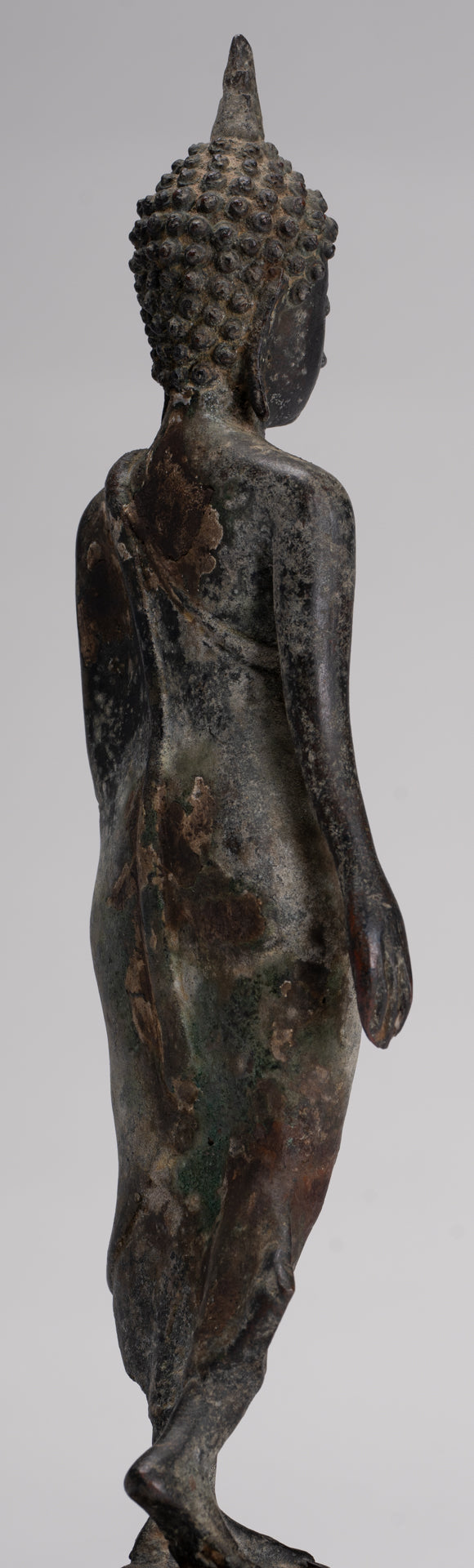 Antique Sukhothai Style Standing Bronze Protection Walking Buddha Statue - 31cm/12"