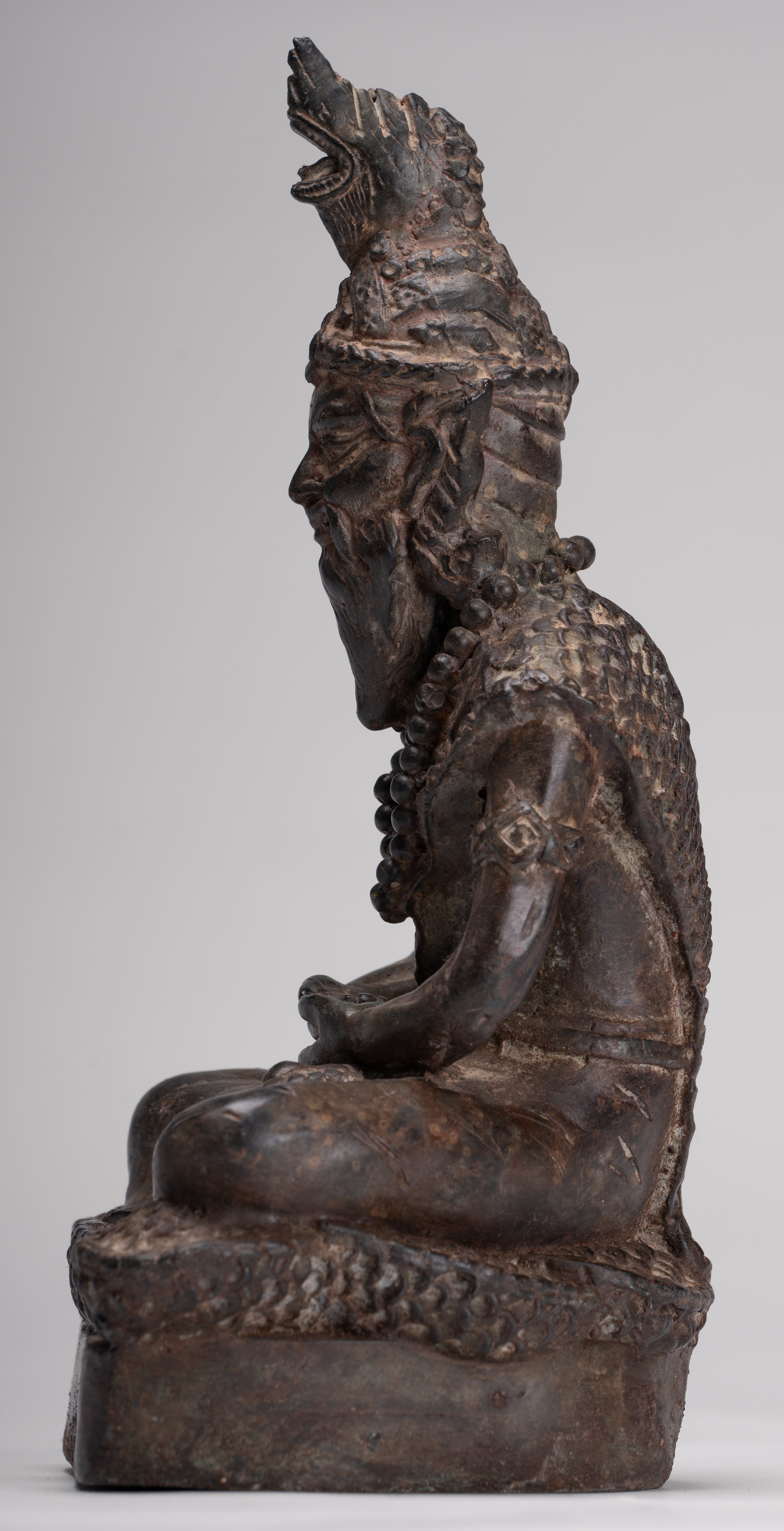 Rishi Statue - Antique Thai Style Seated Bronze Rishi or Wise Man - 25cm/10"