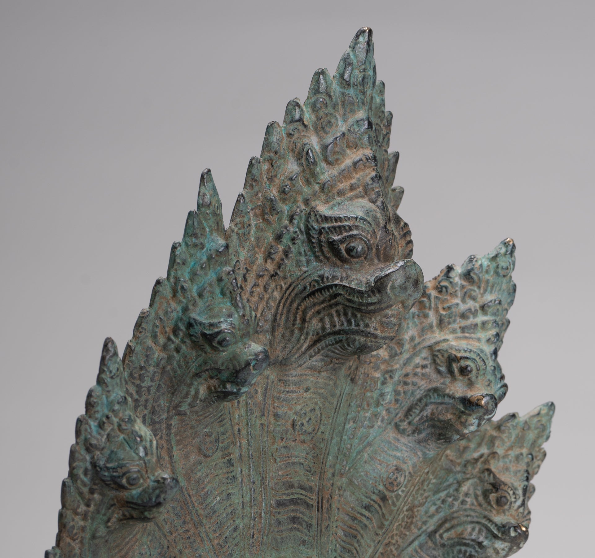 Naga Statue - Antique Khmer Style Bronze Protective Naga, Snake or Serpent Statue - 36cm/14"