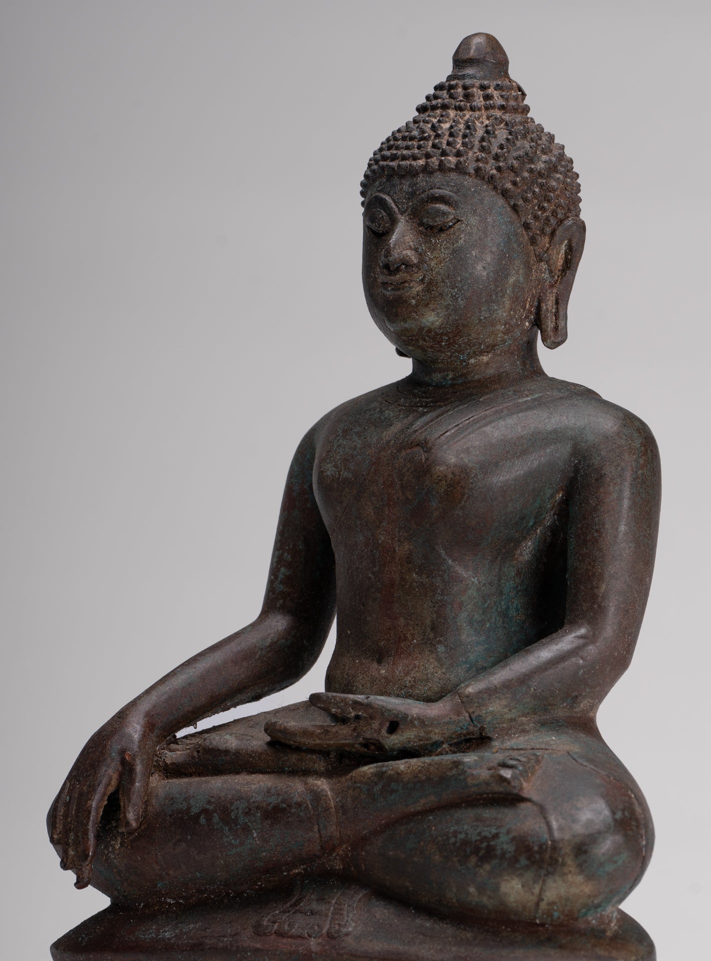 Buddha Statue - Antique Thai Style Bronze Chiang Saen Enlightenment Buddha Statue - 30cm/12"