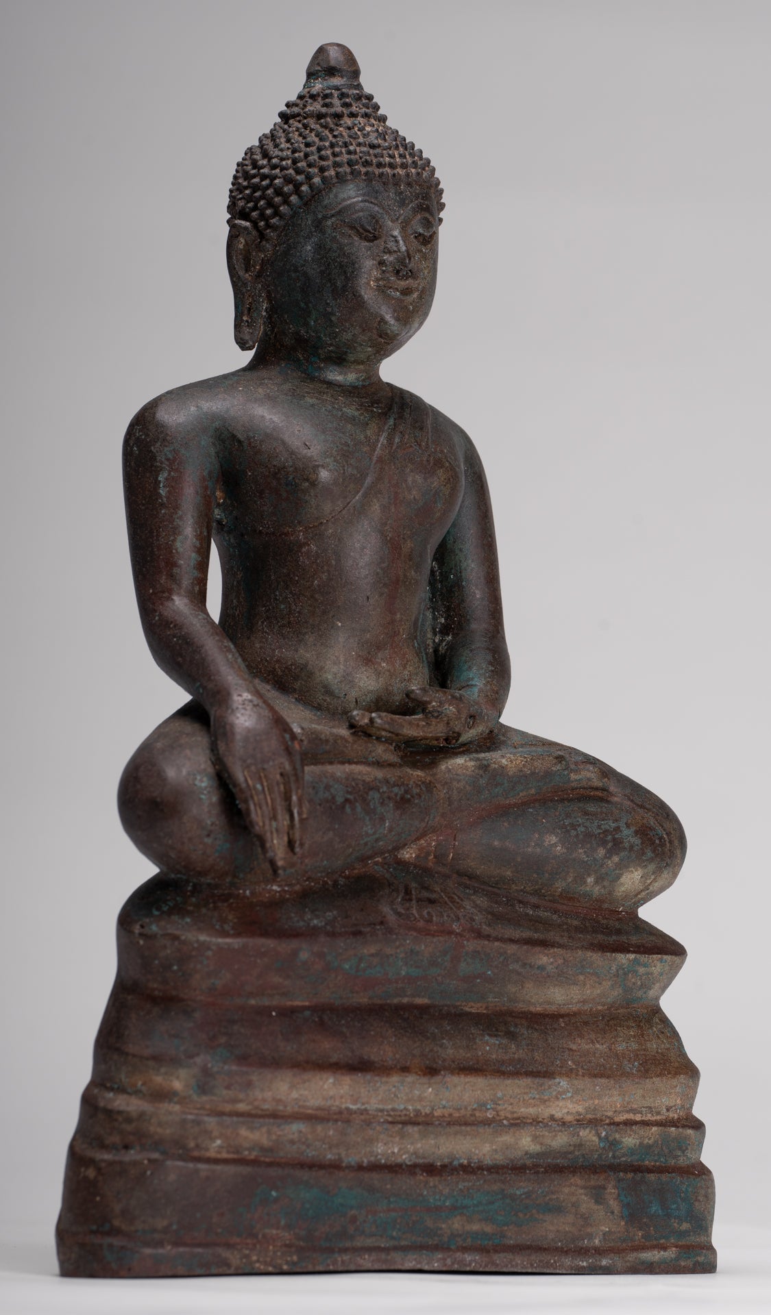 Buddha Statue - Antique Thai Style Bronze Chiang Saen Enlightenment Buddha Statue - 30cm/12"