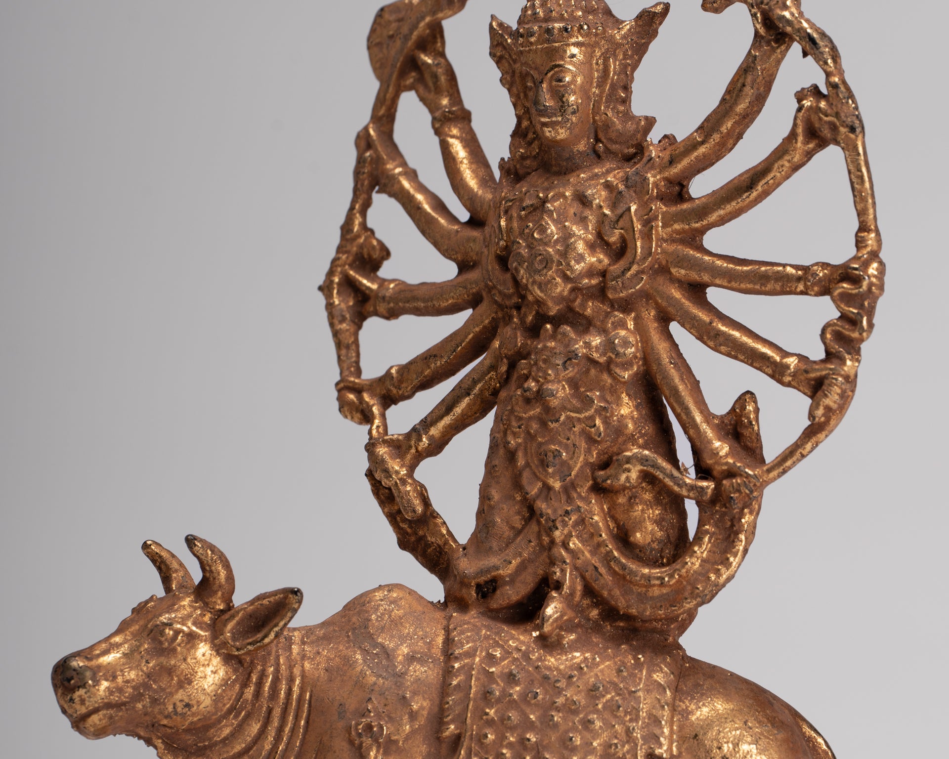 Shiva and Nandi - Antique Thai Style Rattanakosin Shiva and Nandi Statue - 19.5cm/8"